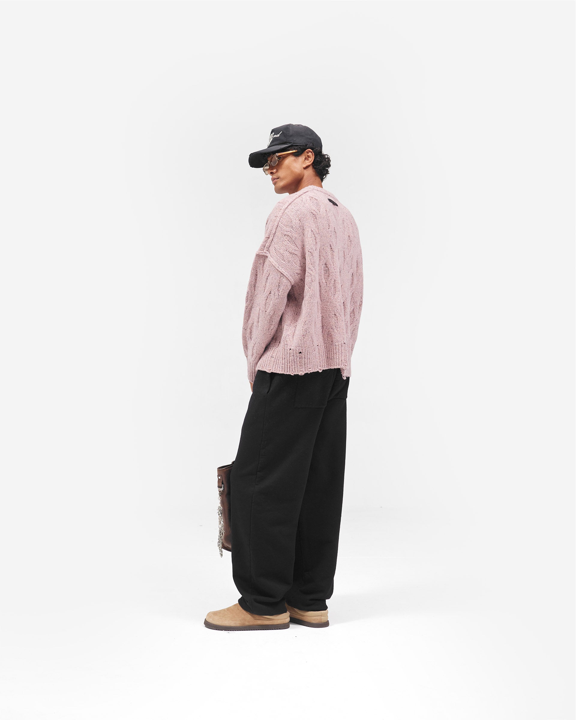 Distress Knit Sweater - Washed Pink