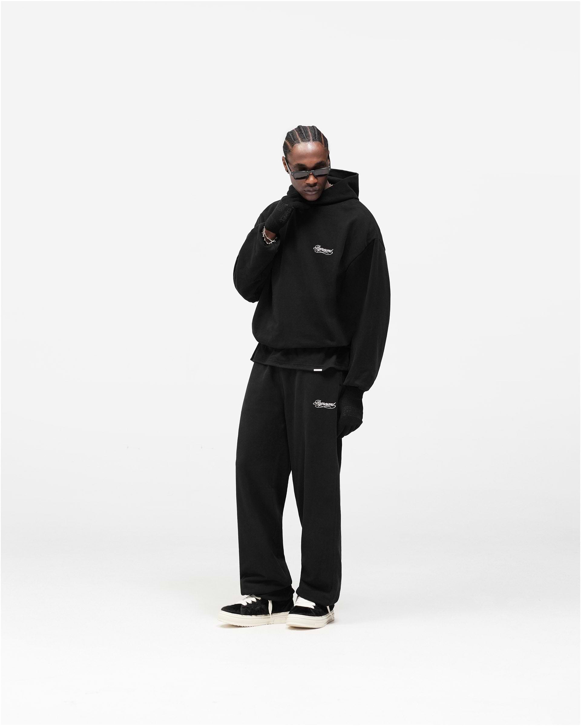 Dual Layer Script Hoodie - Jet Black