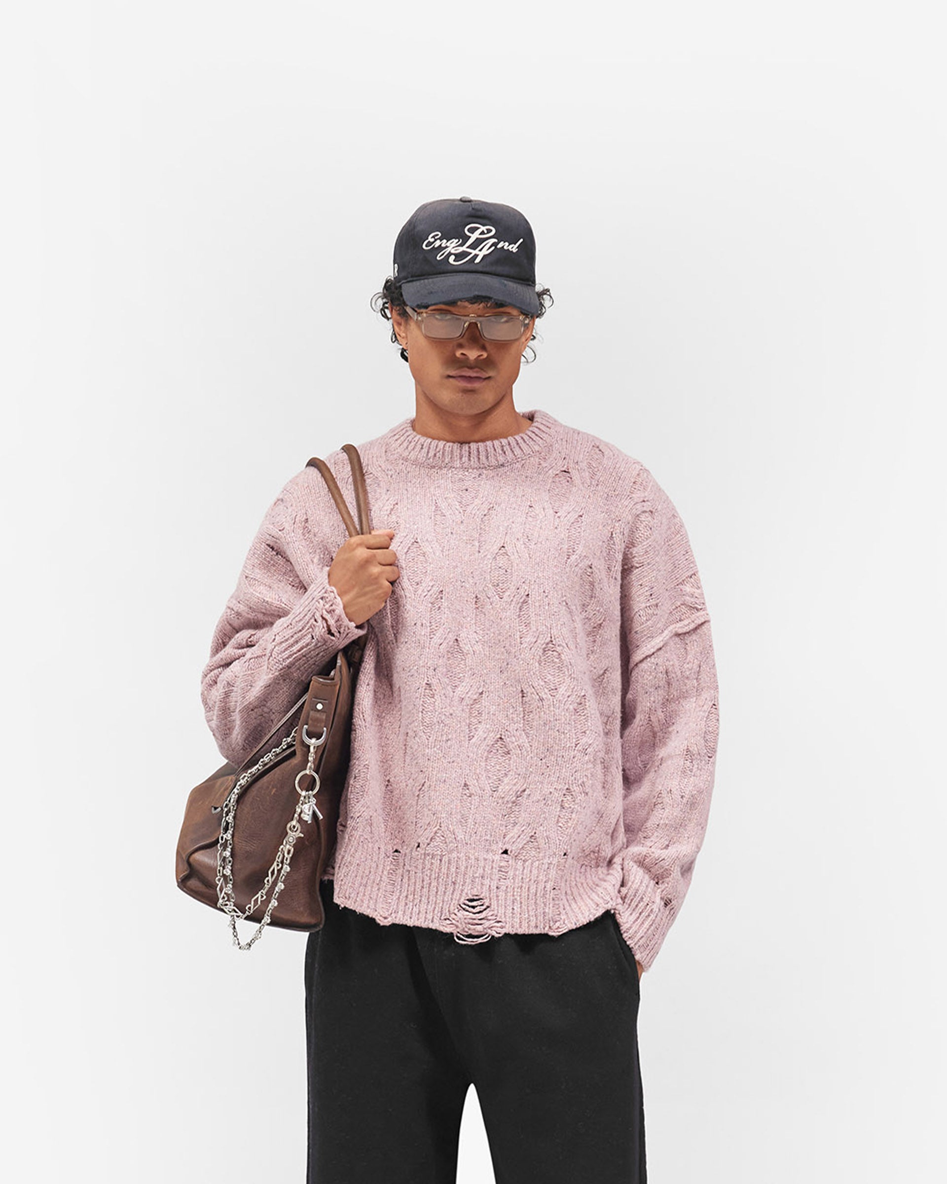 Distress Knit Sweater - Washed Pink