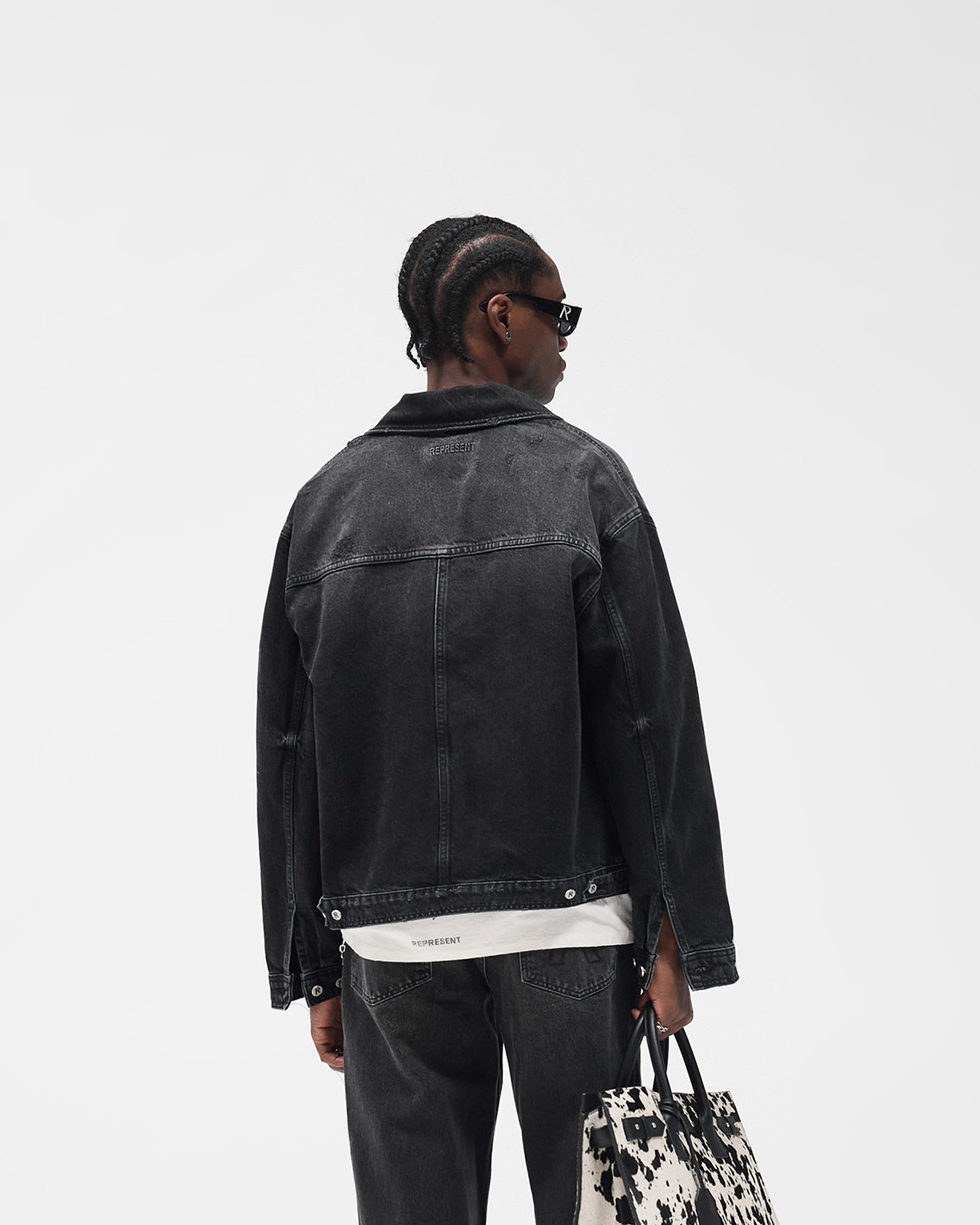 Collared Denim Jacket - Aged Black