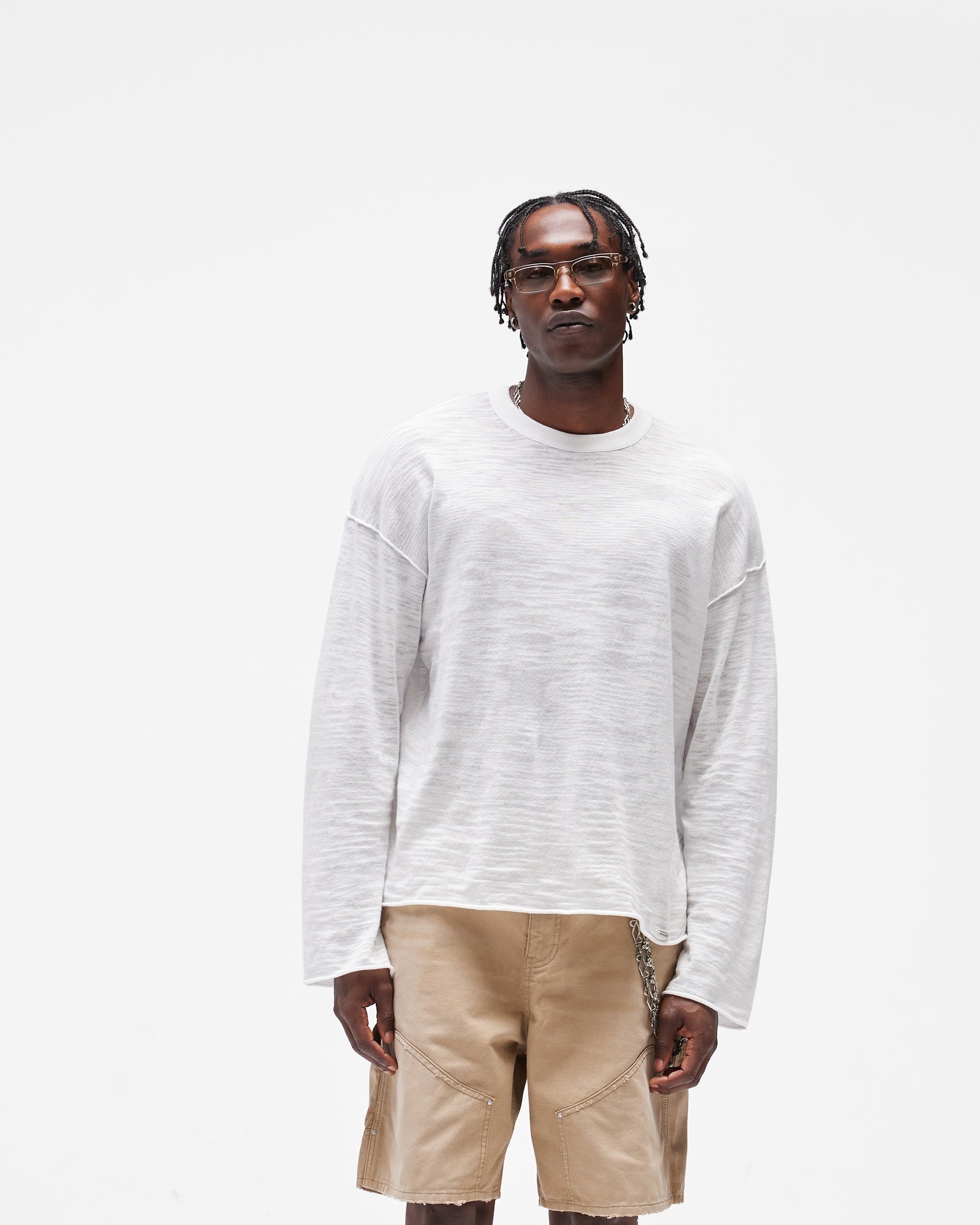 Long Sleeve Slub Knit T-Shirt - Flat White