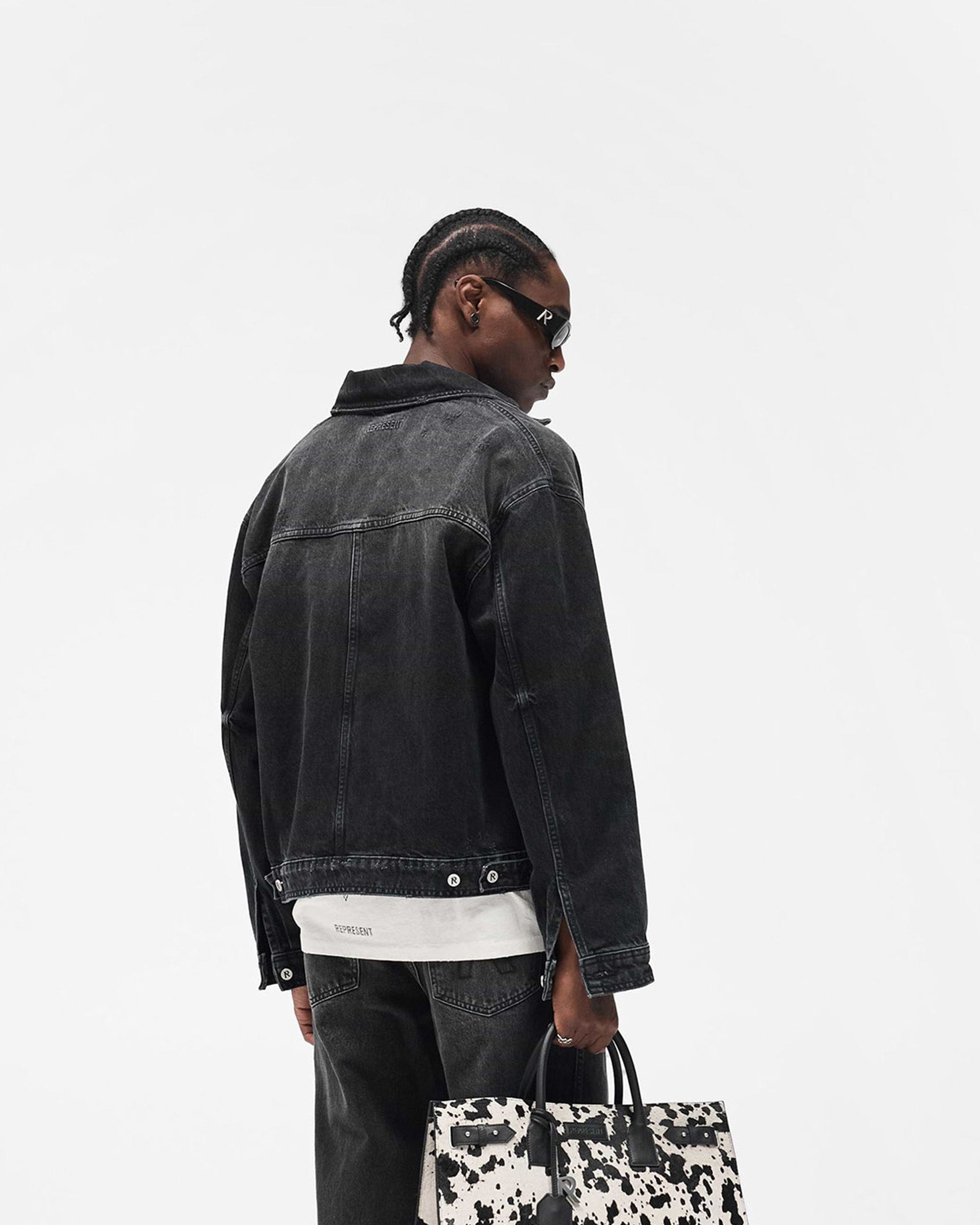 Collared Denim Jacket - Aged Black