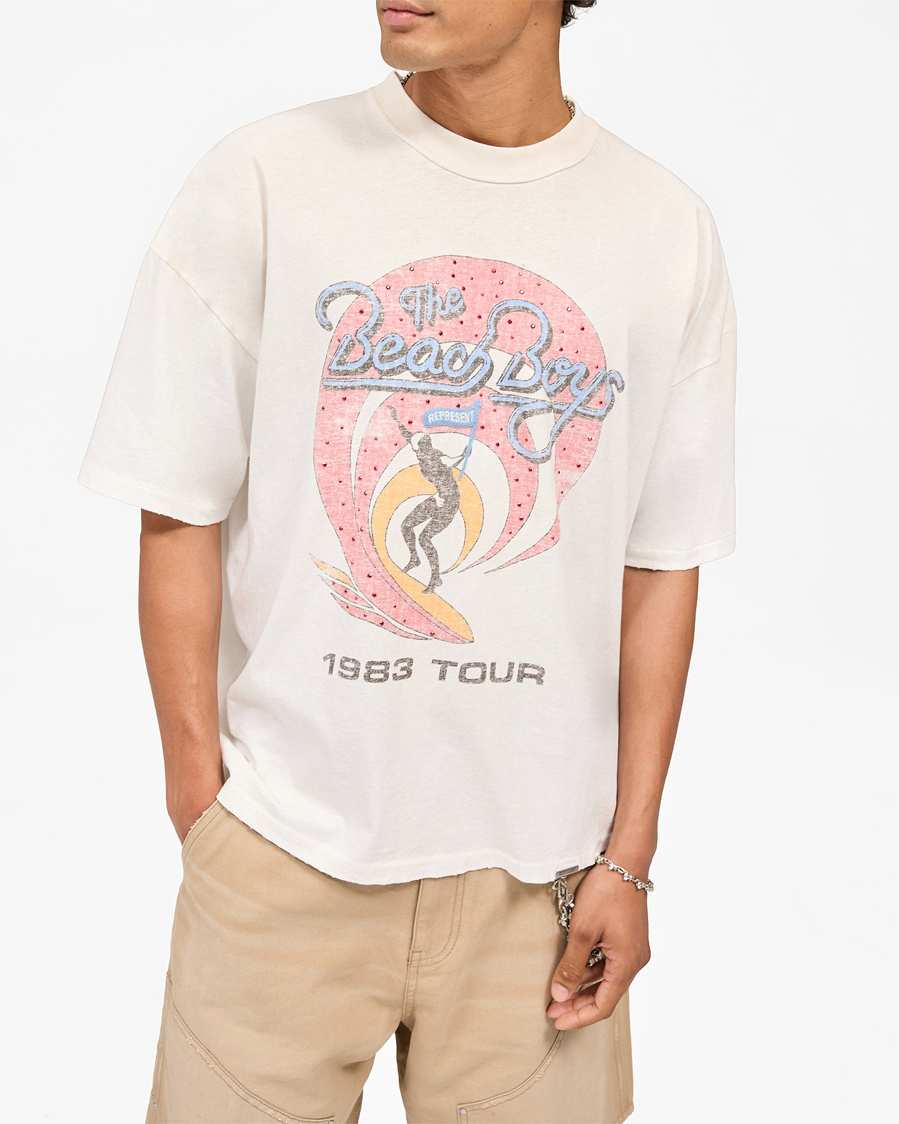 Represent x Beach Boys Tour T-Shirt | Washed Ecru | REPRESENT