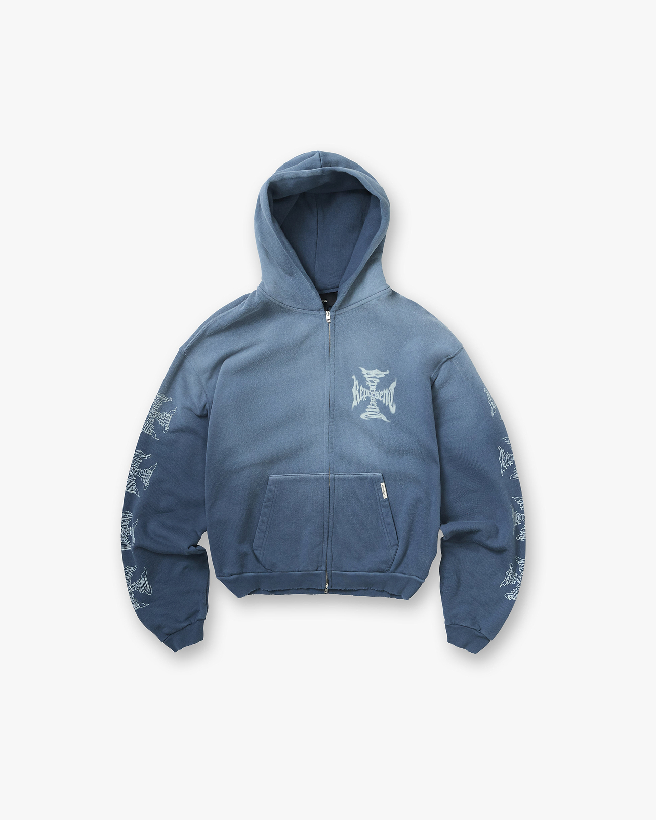 トップス 00s Rare JINNNN gimmick hoodie archive MH Shrunken Zip Hoodie Vintage Navy | Heaton Capsule Hoodies