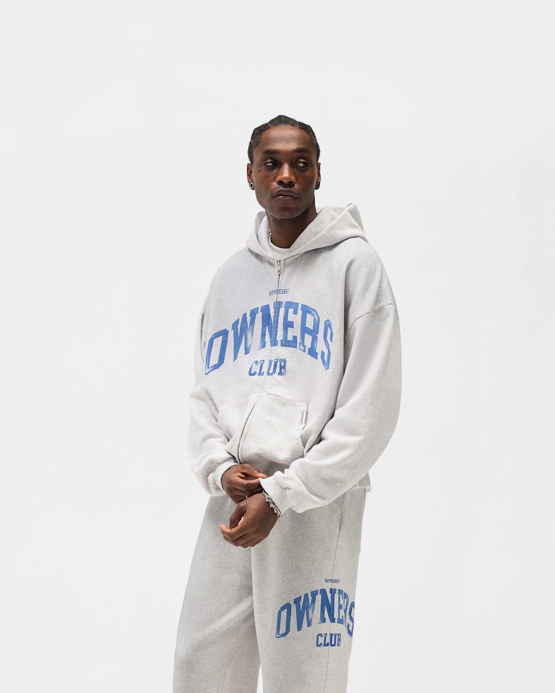 Represent Owners Club Zip Through Hoodie - Sprayed Ice Grey Marl