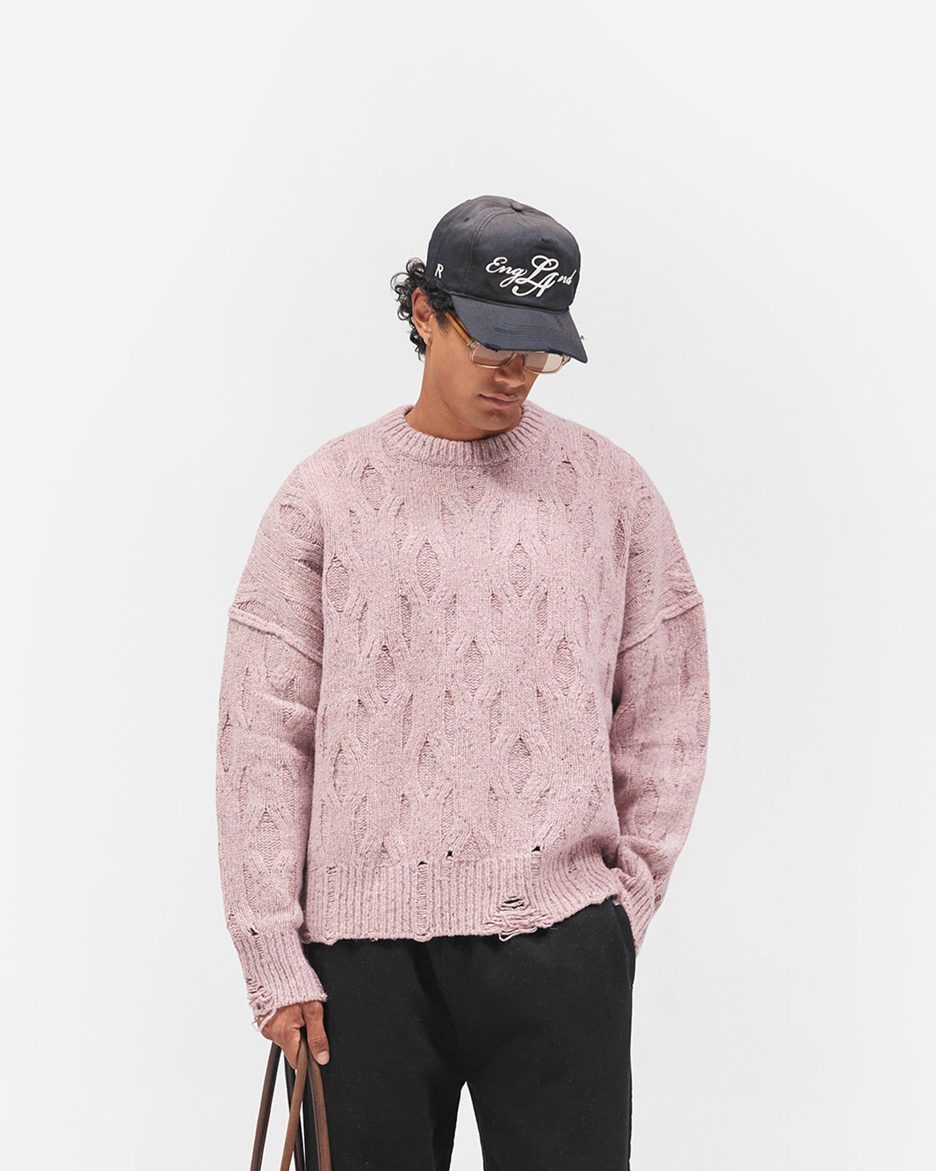 Distress Knit Sweater - Washed Pink