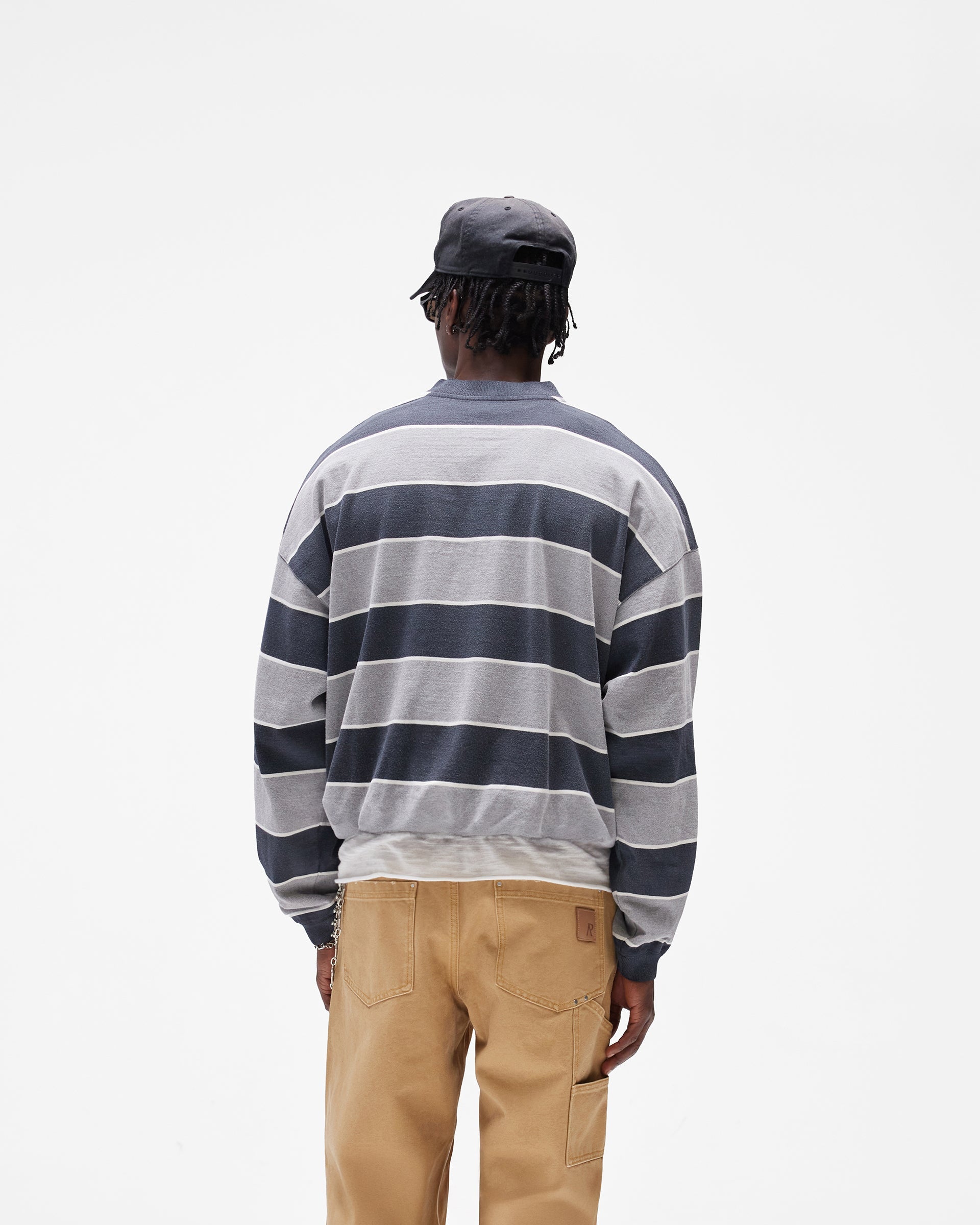 California Striped Henley Sweater - Jet Black Grey Marl