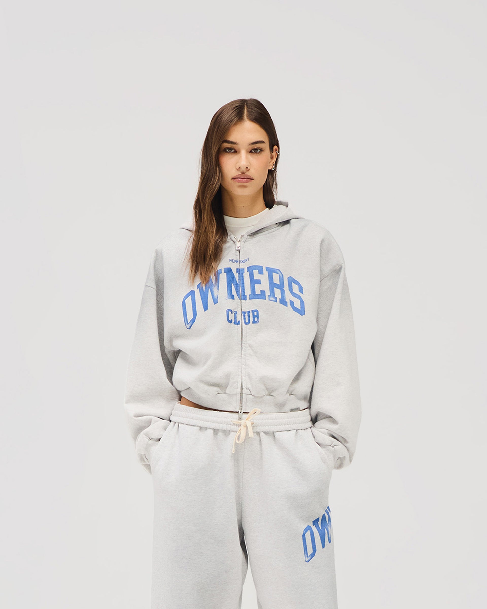 Represent Owners Club Zip Through Hoodie - Sprayed Ice Grey Marl