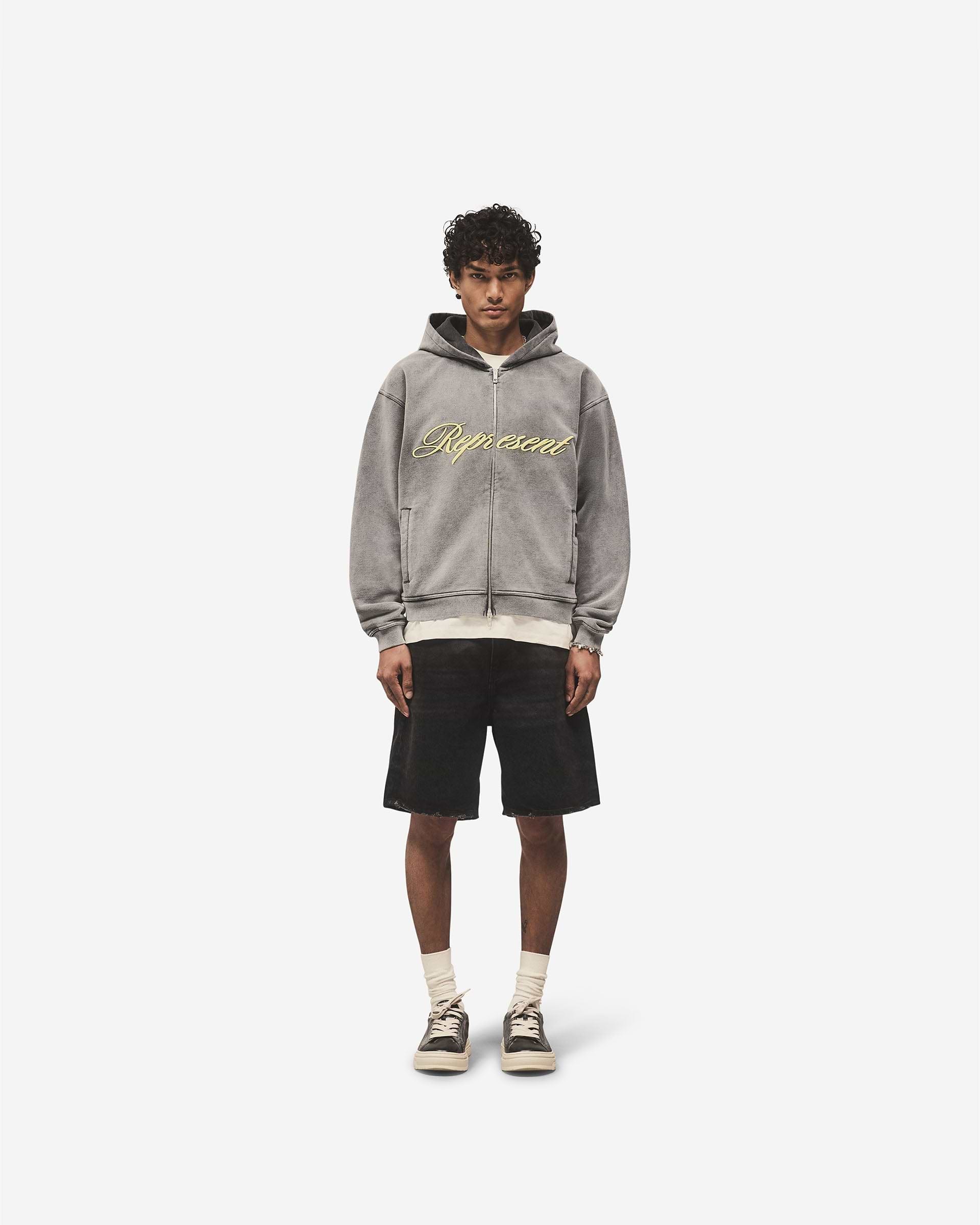Script Logo Zip Hoodie - Vintage Grey