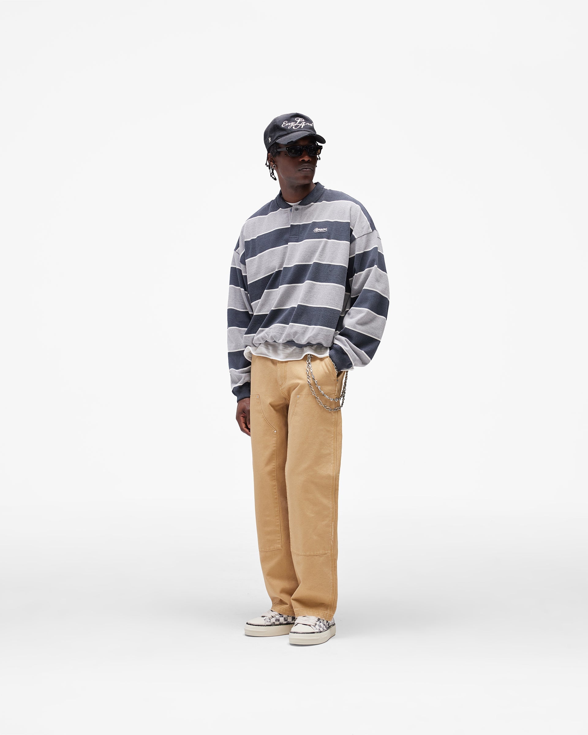 California Striped Henley Sweater - Jet Black Grey Marl