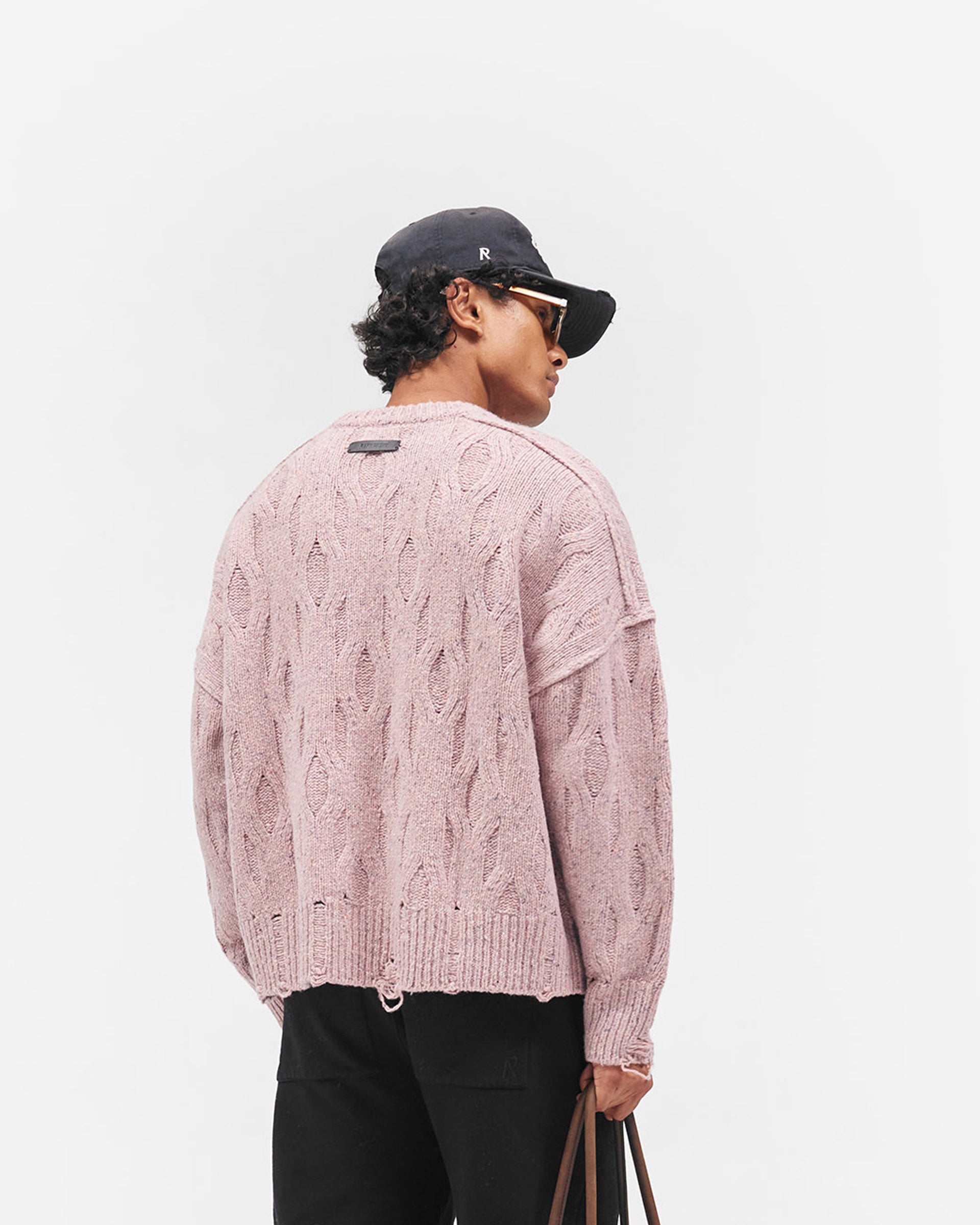 Distress Knit Sweater - Washed Pink