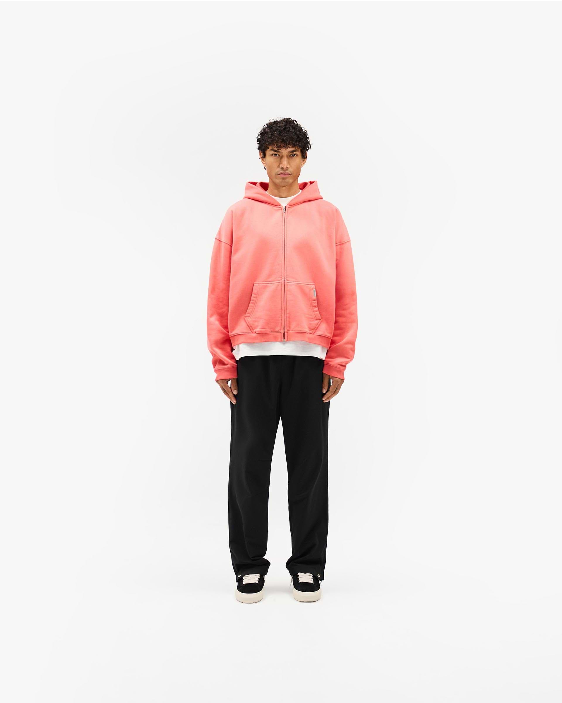 Initial Boxy Zip Through Hoodie - Vintage Red