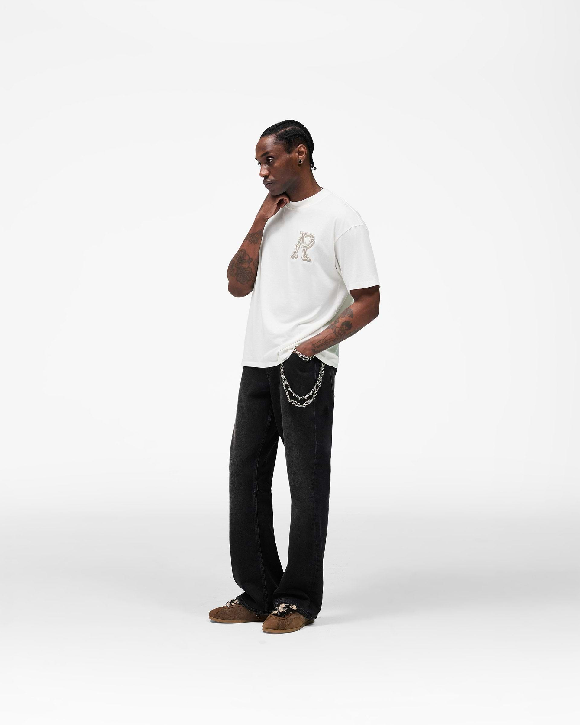 Western Initial T-Shirt - Flat White