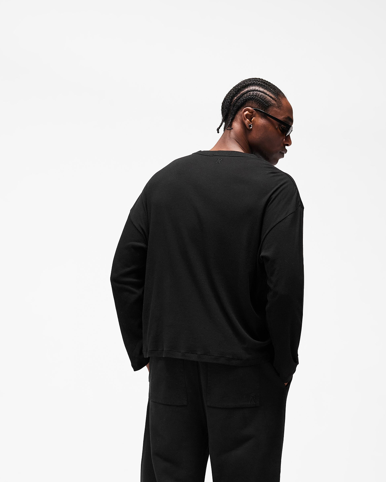 Initial Sheer Rib Long Sleeve T-Shirt Jet Black | Mens T-Shirts