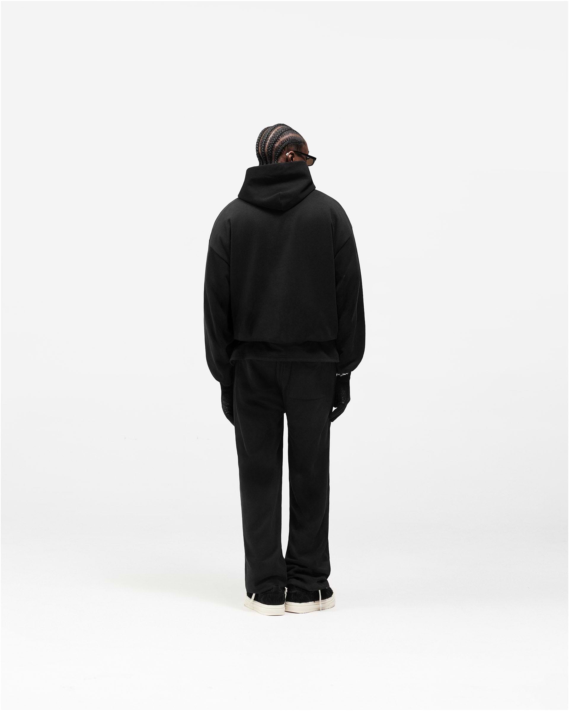 Dual Layer Script Hoodie - Jet Black