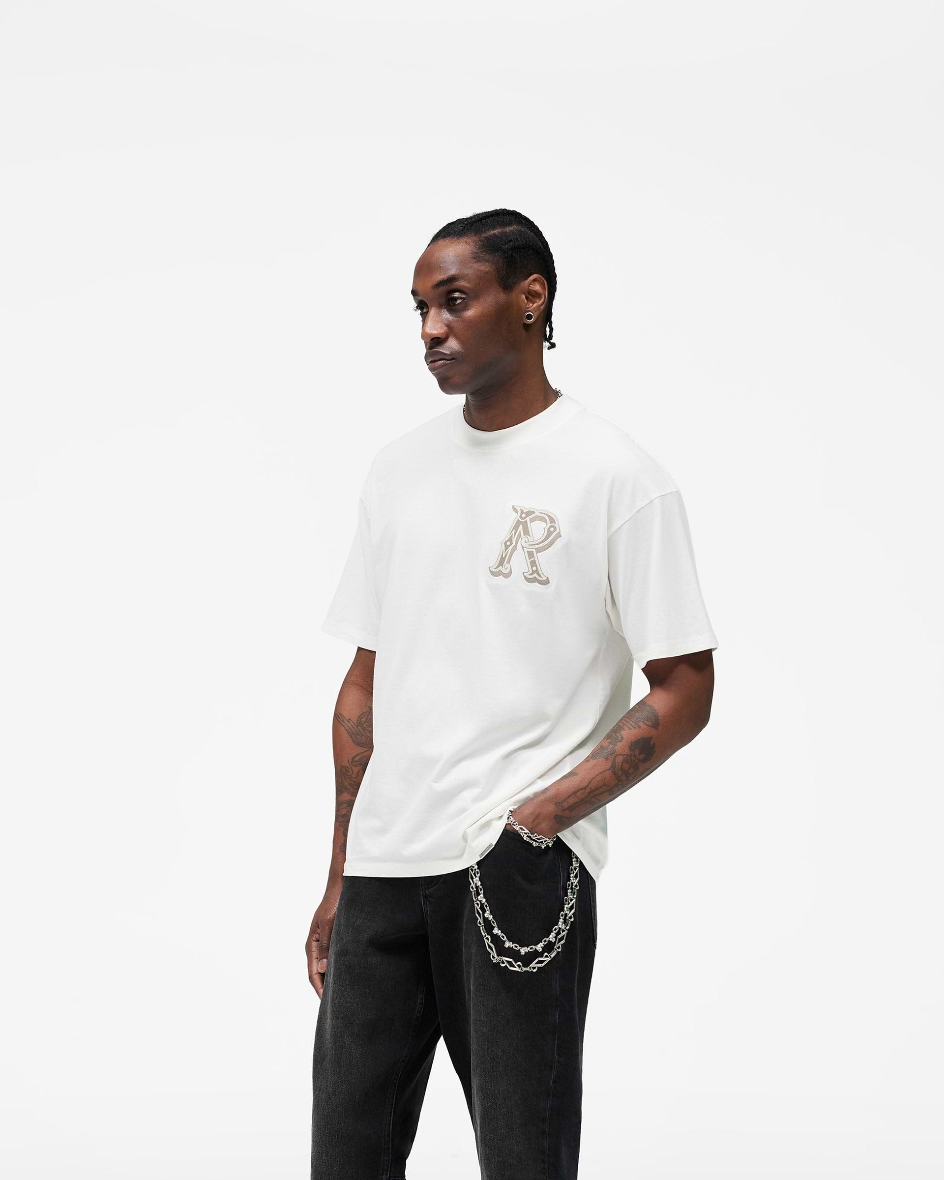 Western Initial T-Shirt - Flat White