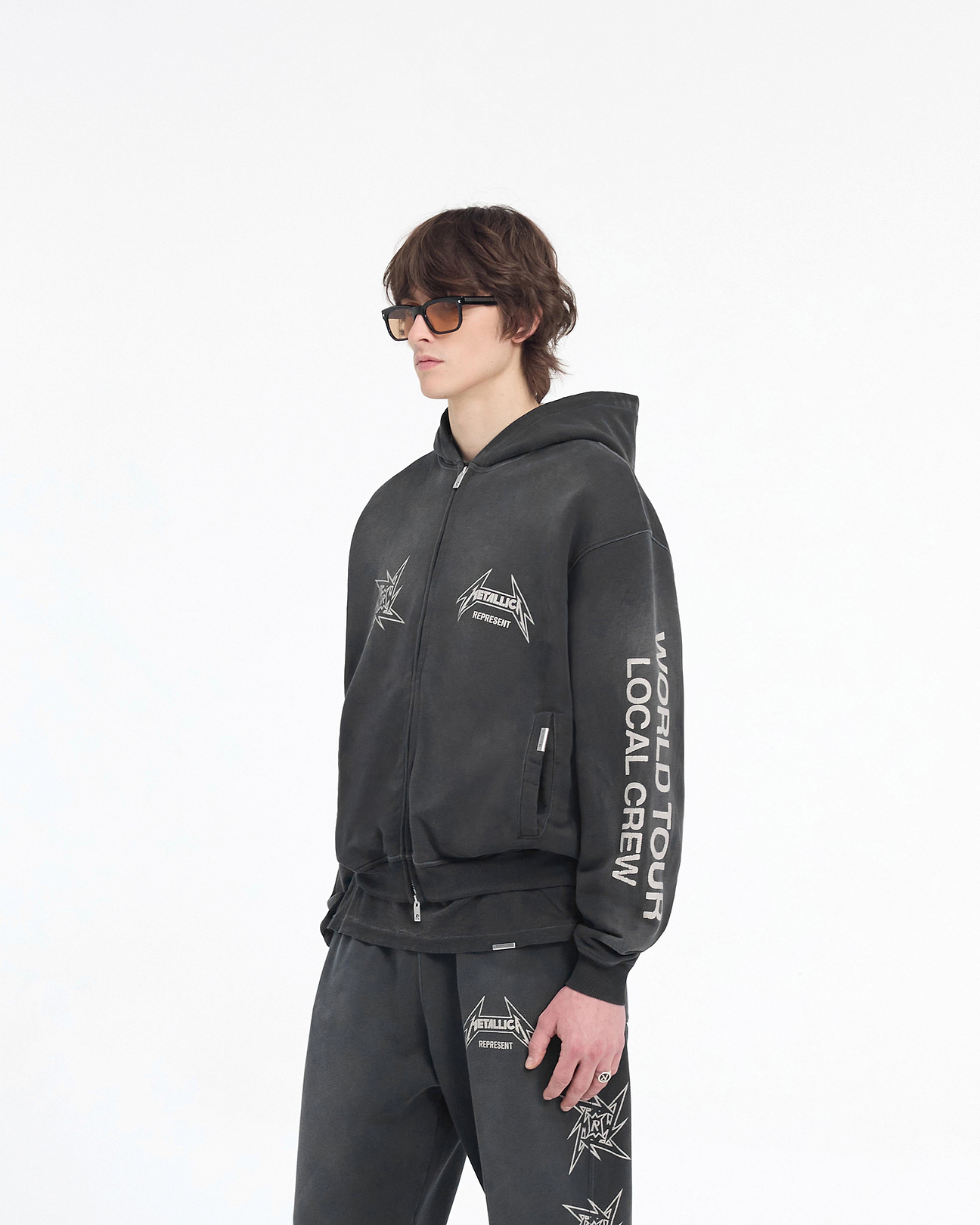 Metallica Local Crew Zip Hoodie | Stained Black | REPRESENT