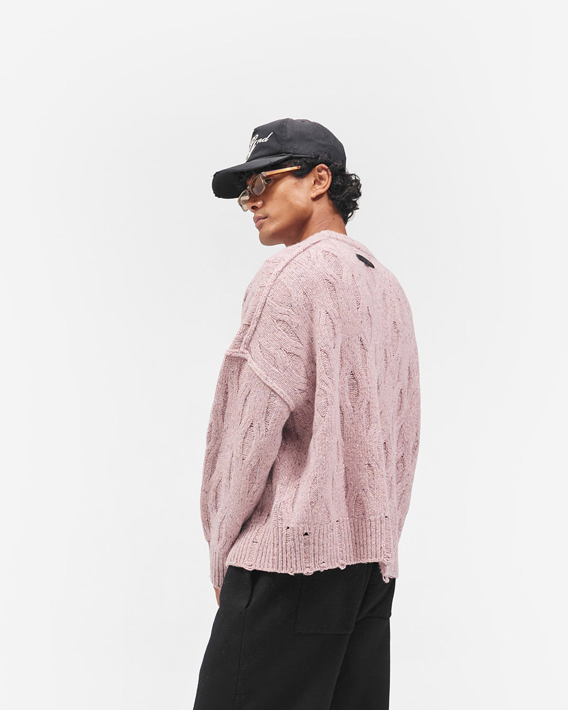 Distress Knit Sweater - Washed Pink