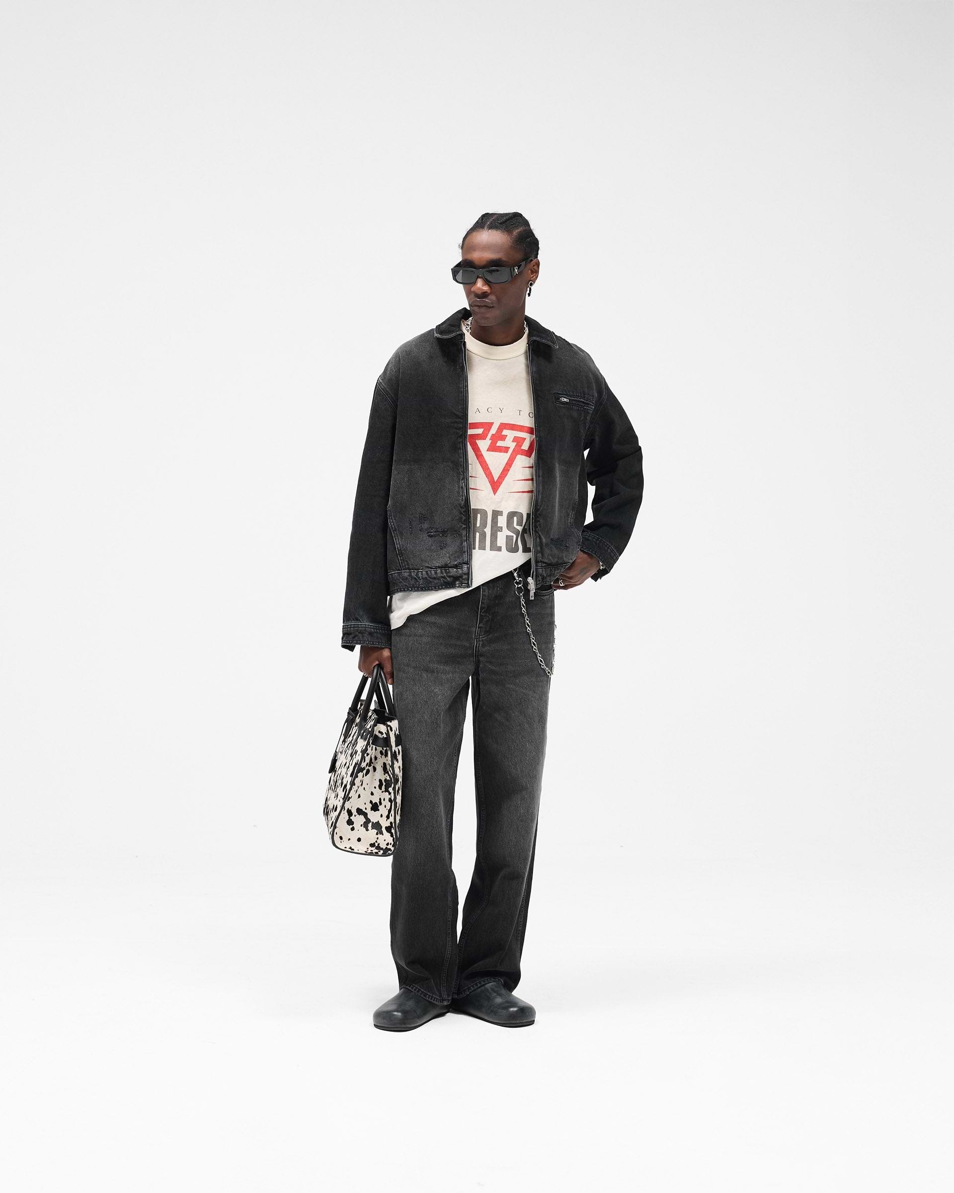 Collared Denim Jacket - Aged Black