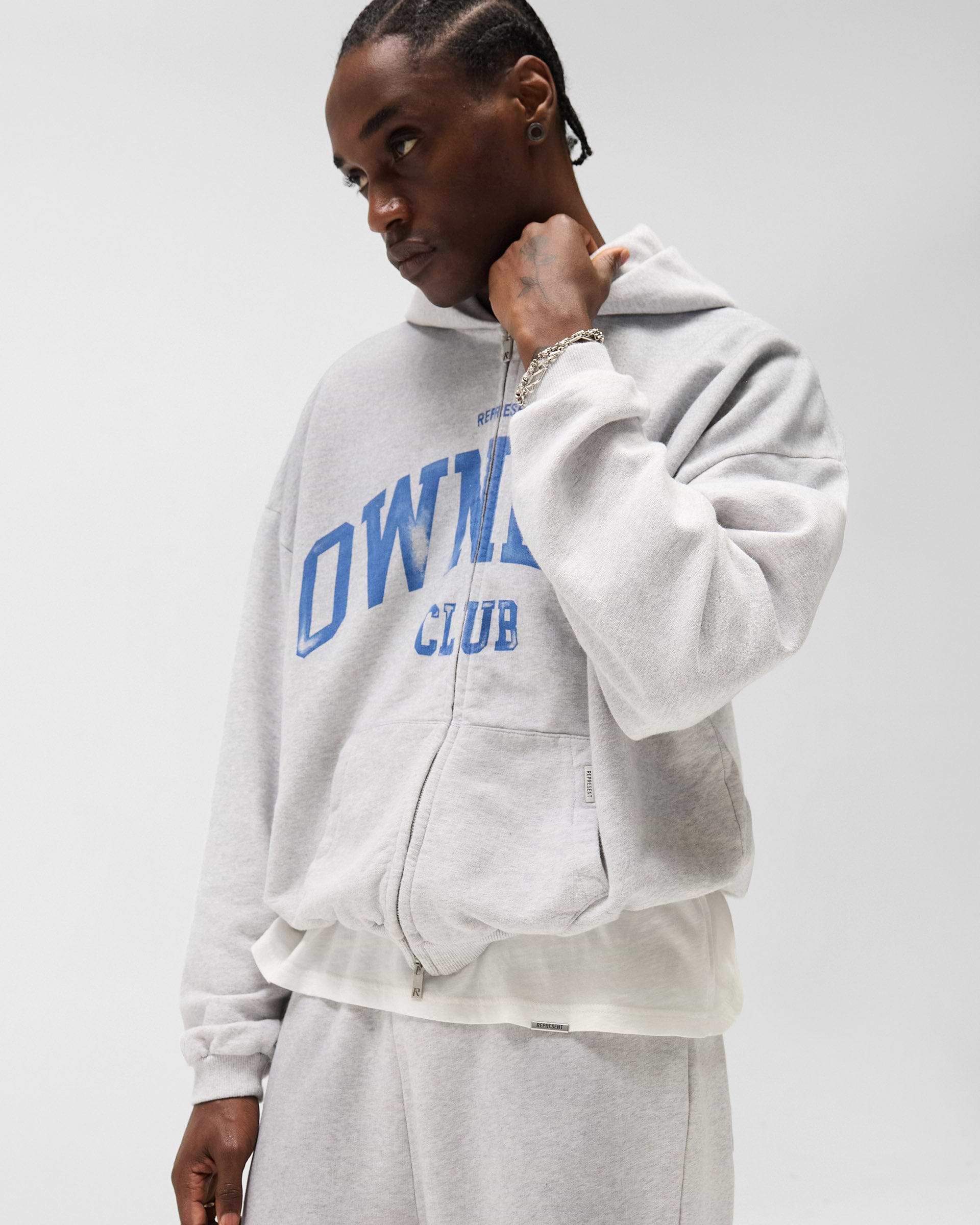 Represent Owners Club Zip Through Hoodie - Sprayed Ice Grey Marl