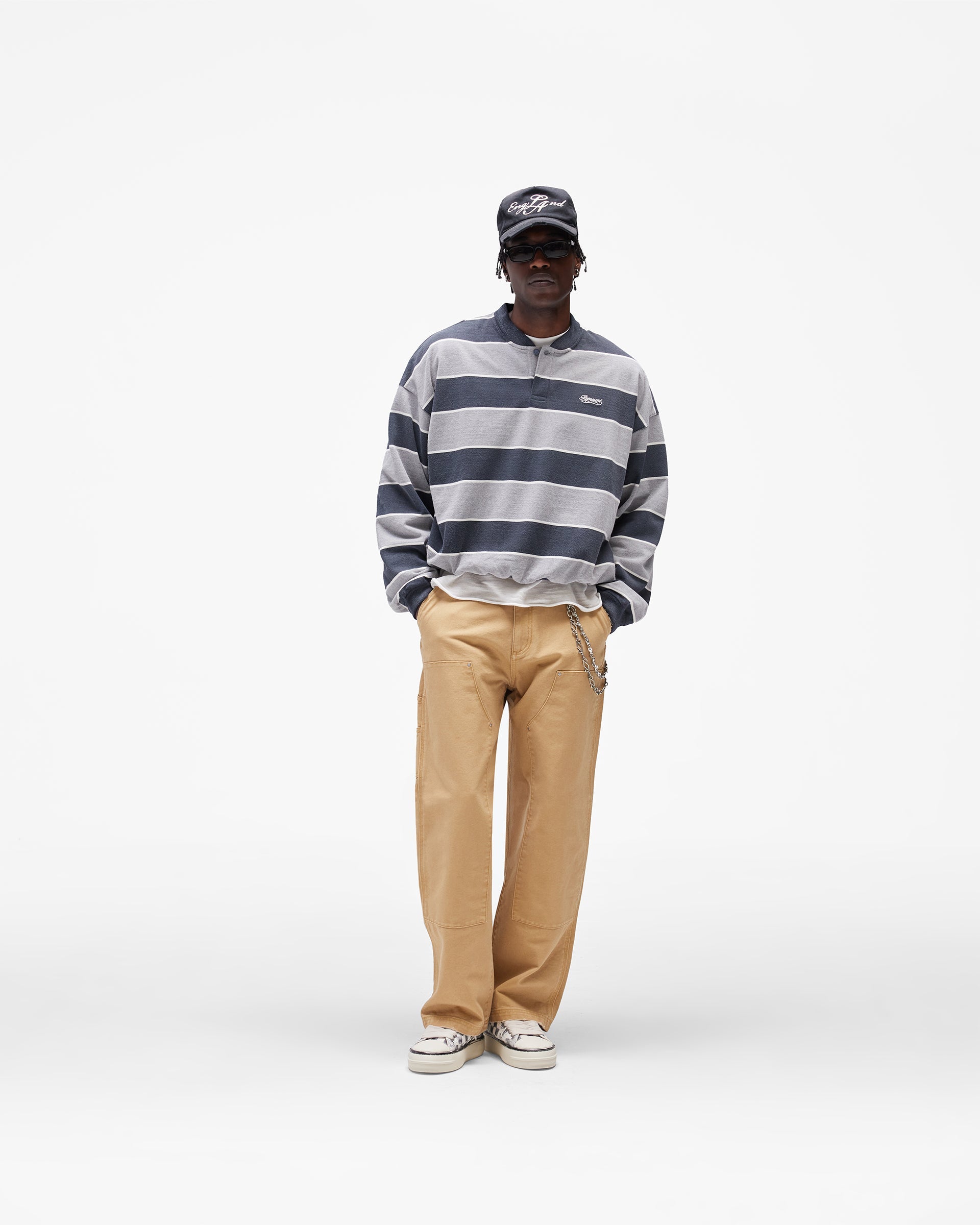 California Striped Henley Sweater - Jet Black Grey Marl