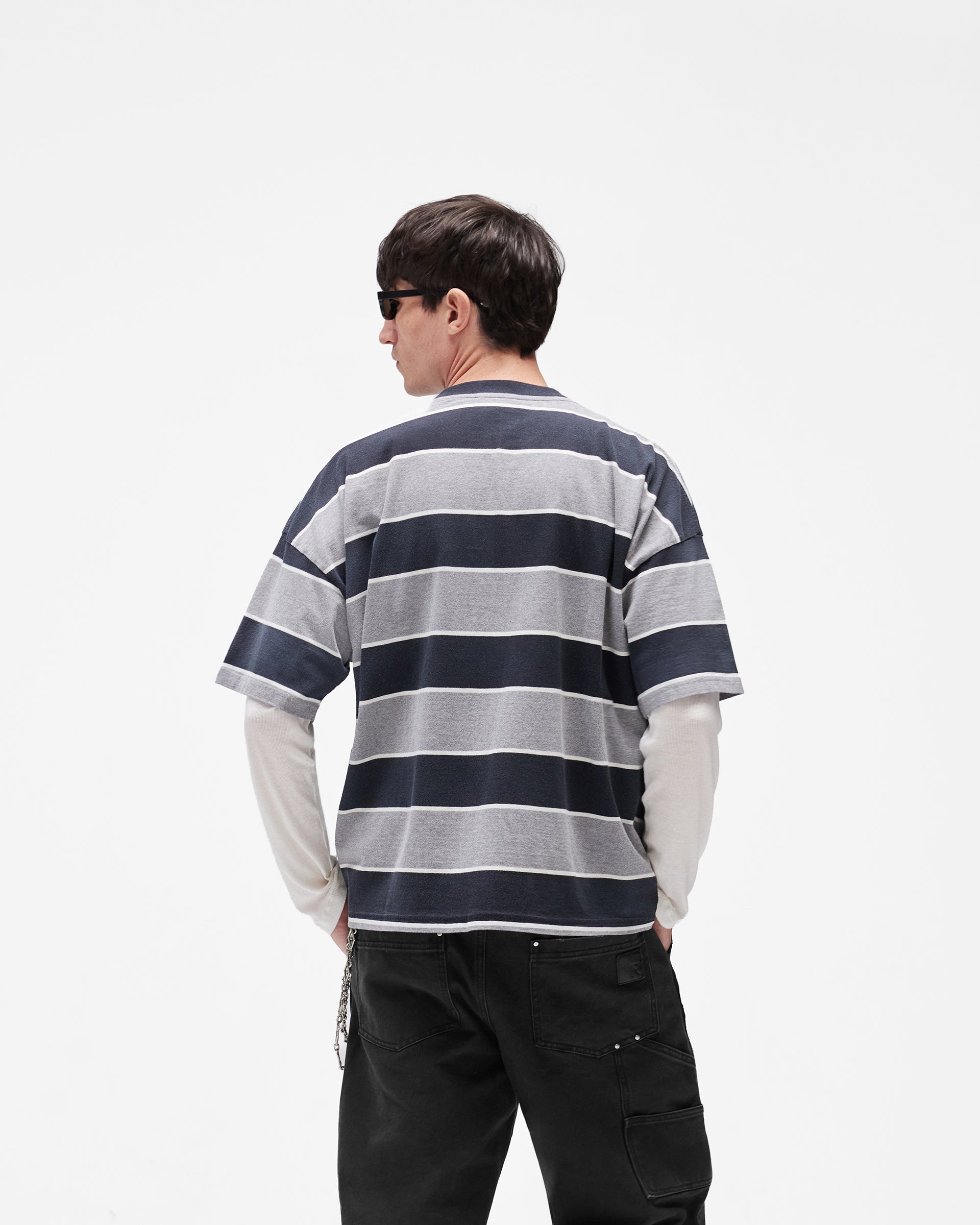 Calfornia Striped T-Shirt - Jet Black Grey Marl
