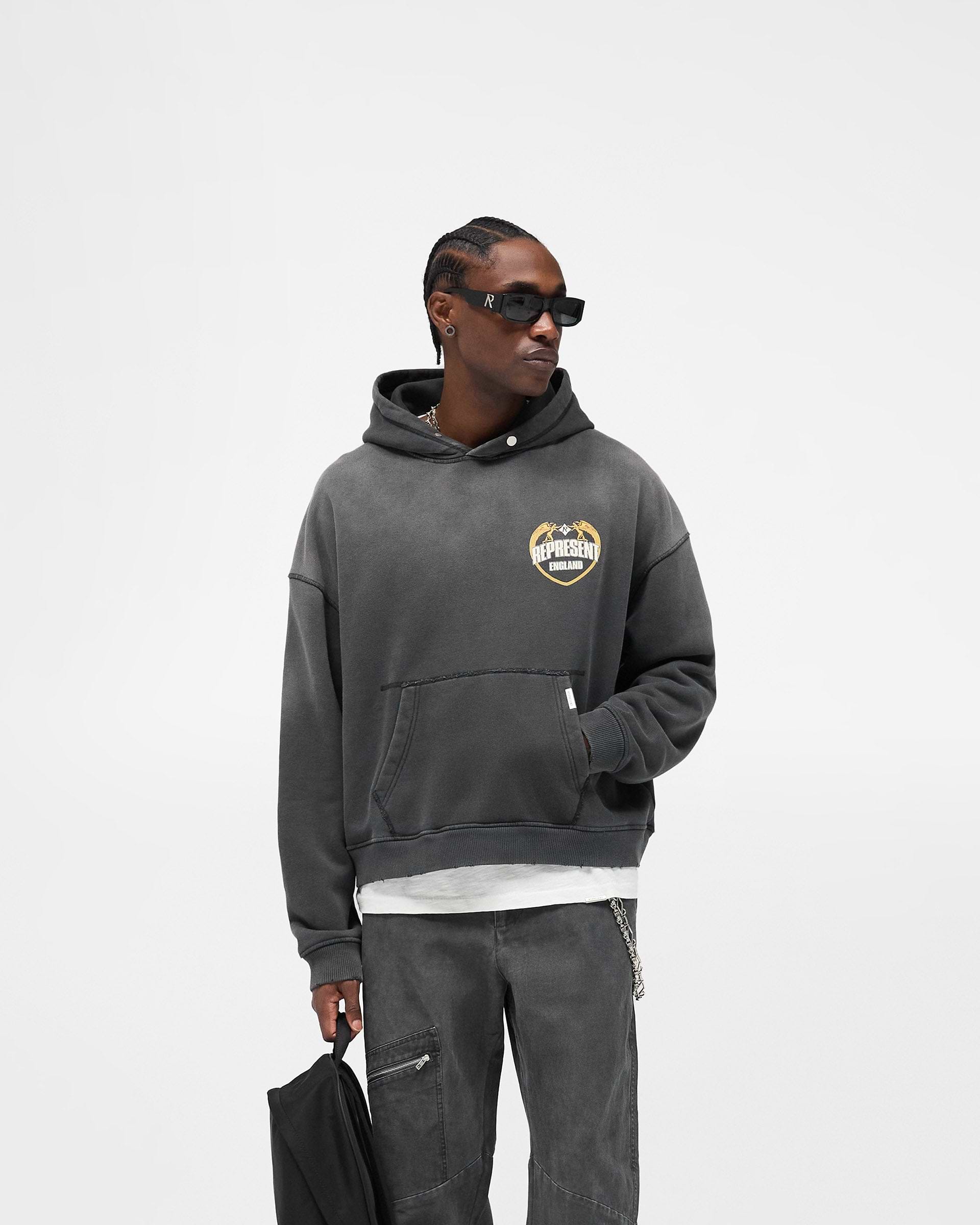 Represent Angel Border Hoodie - Stained Black