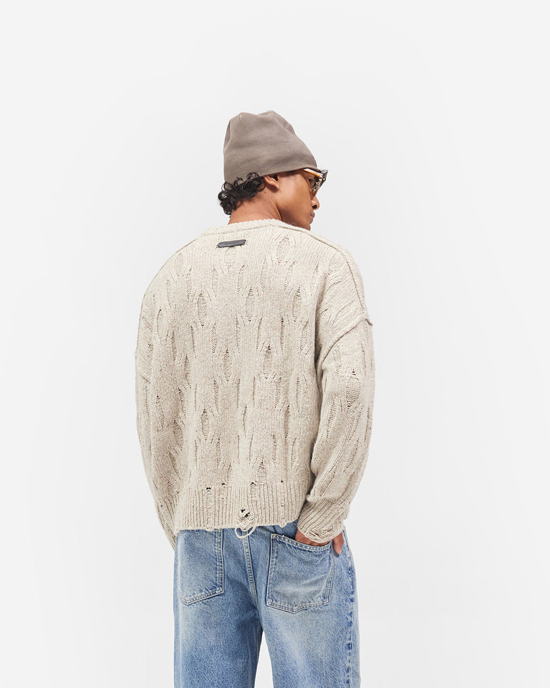 Distress Knit Sweater - Taupe