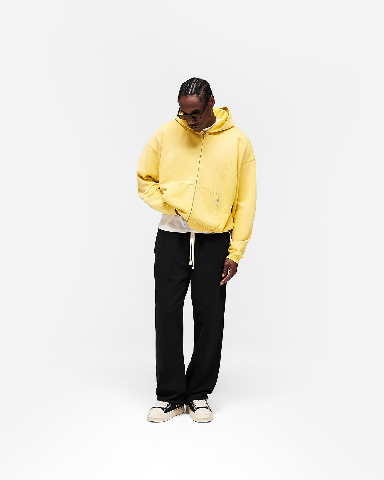 Initial Boxy Zip Through Hoodie Canary Yellow | Mens Hoodies