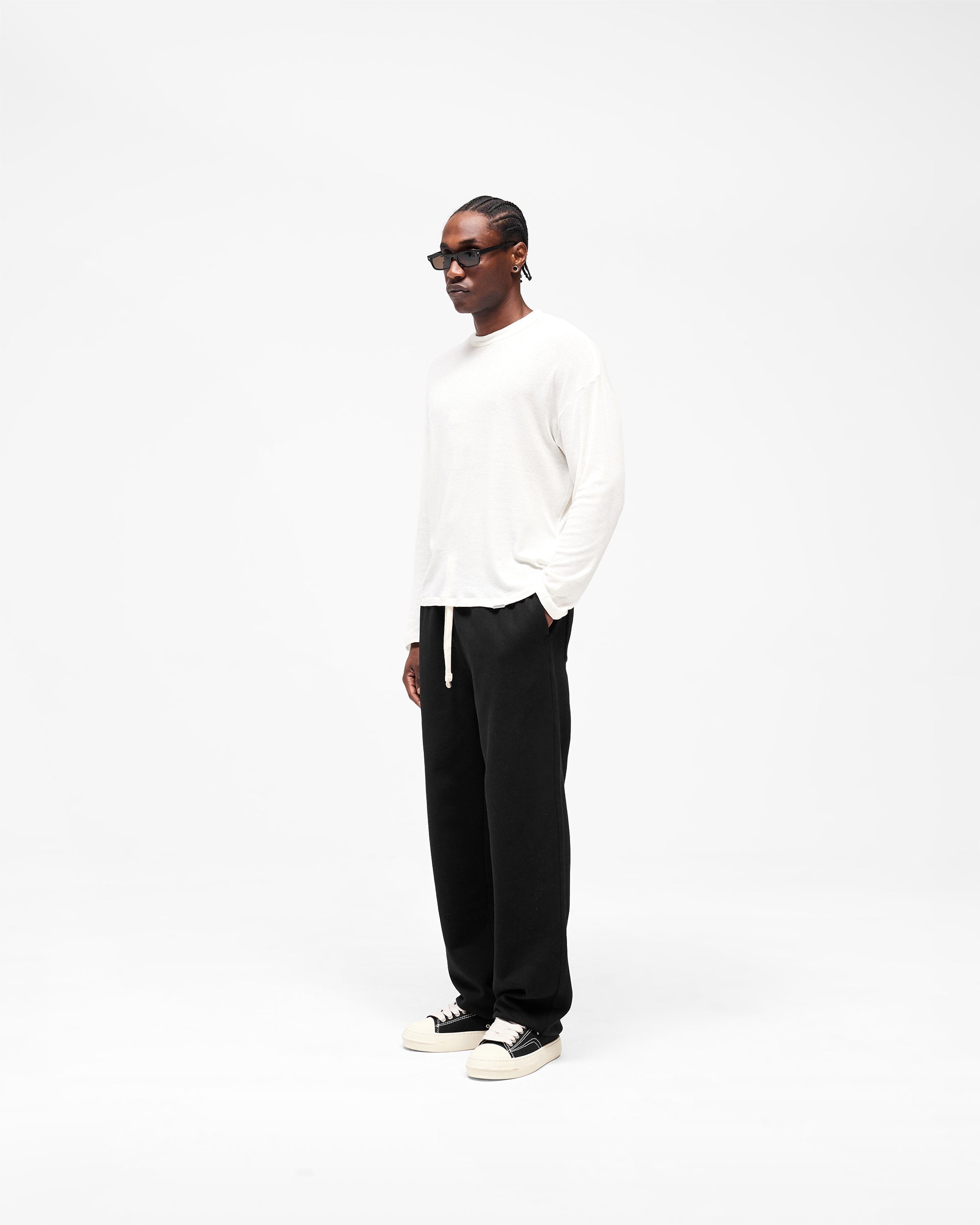 Initial Wide Leg Cuffed Sweatpant - Jet Black