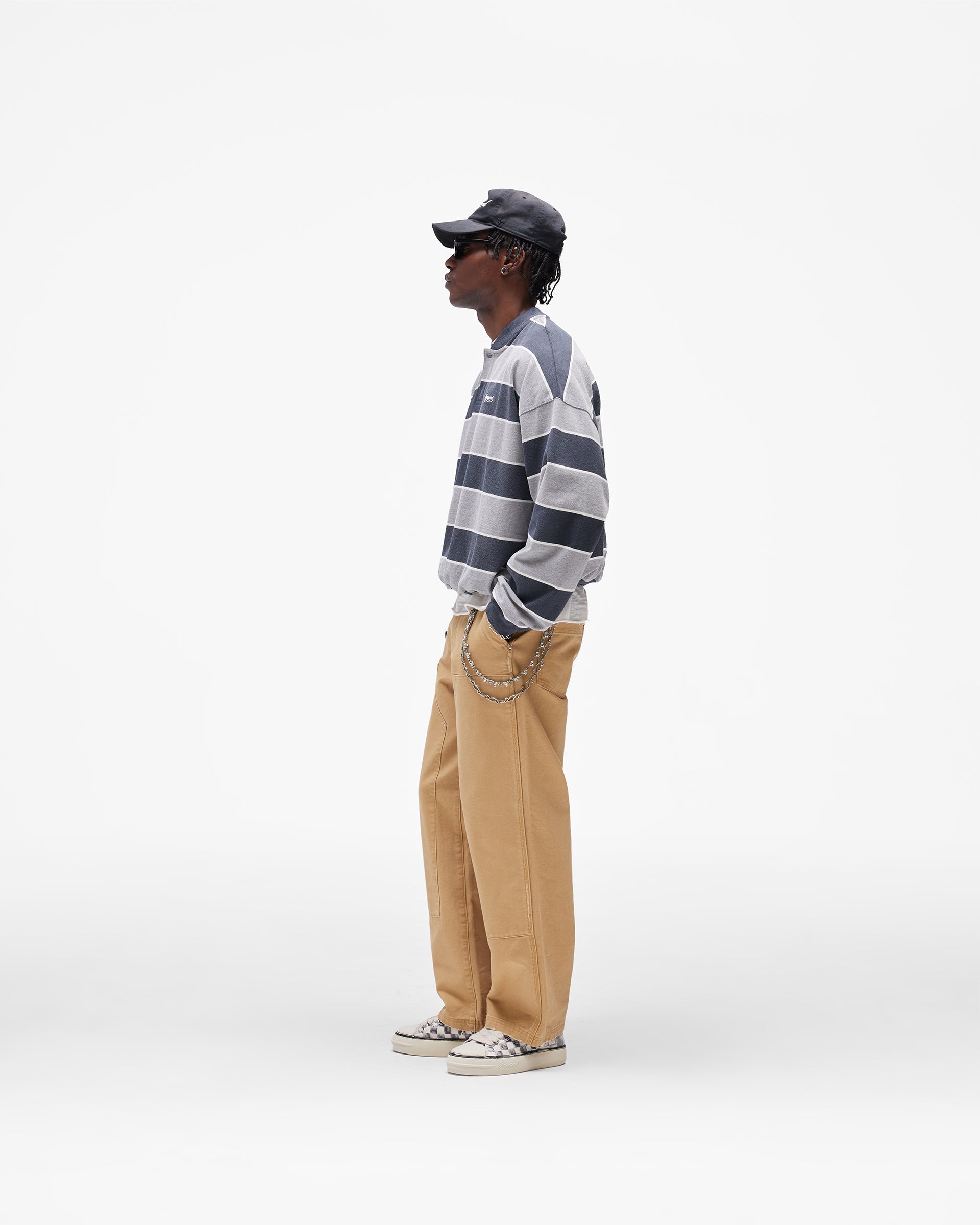 California Striped Henley Sweater - Jet Black Grey Marl