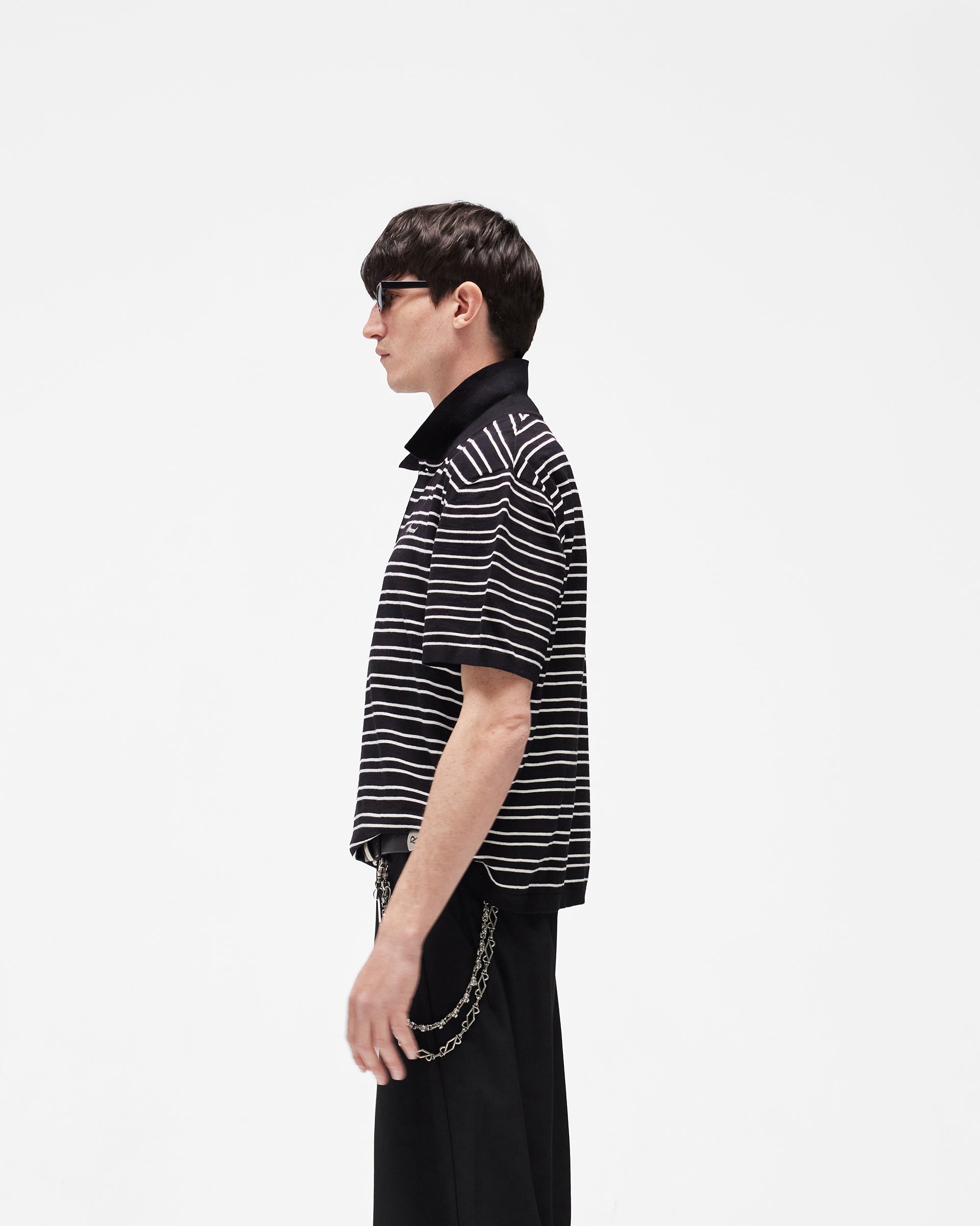 California Striped Knitted Polo - Jet Black