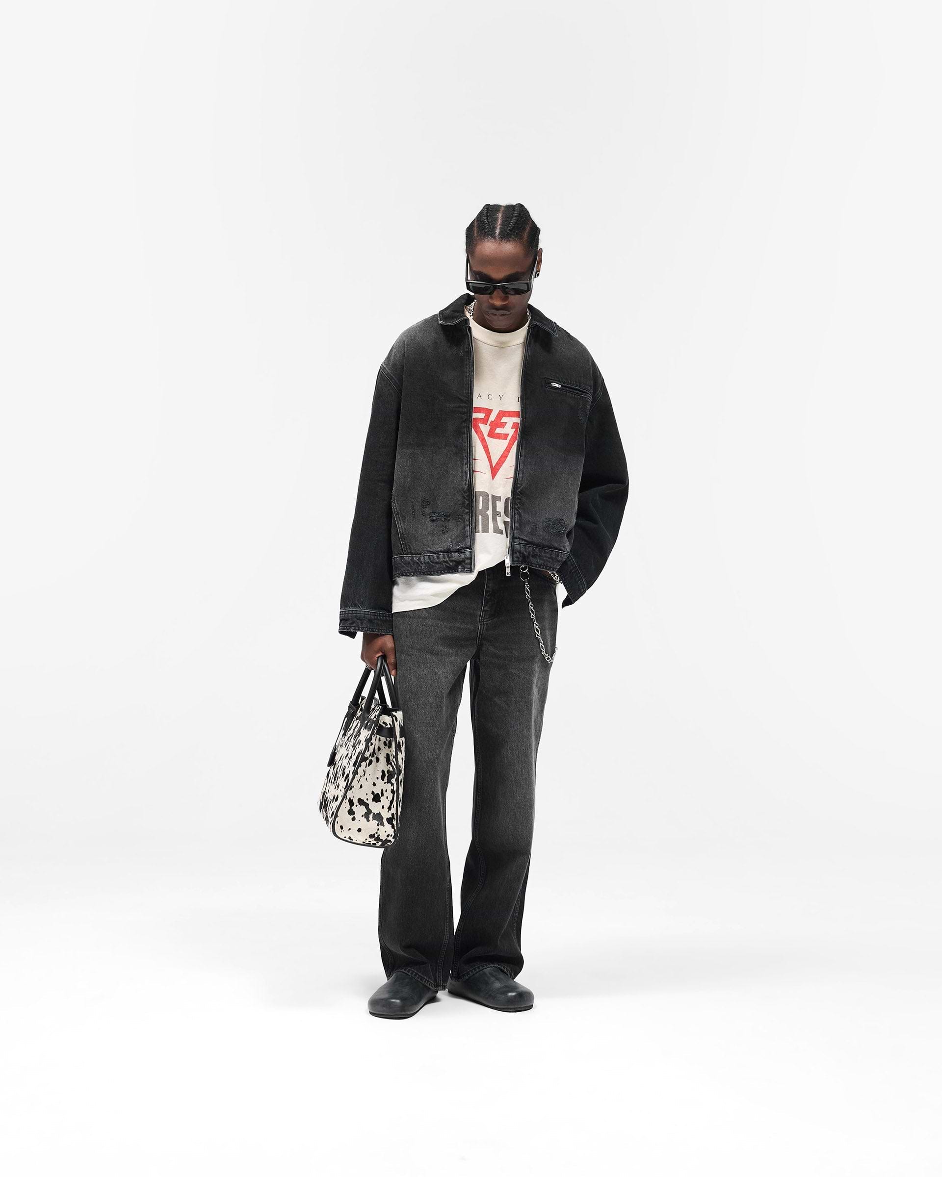 Collared Denim Jacket - Aged Black