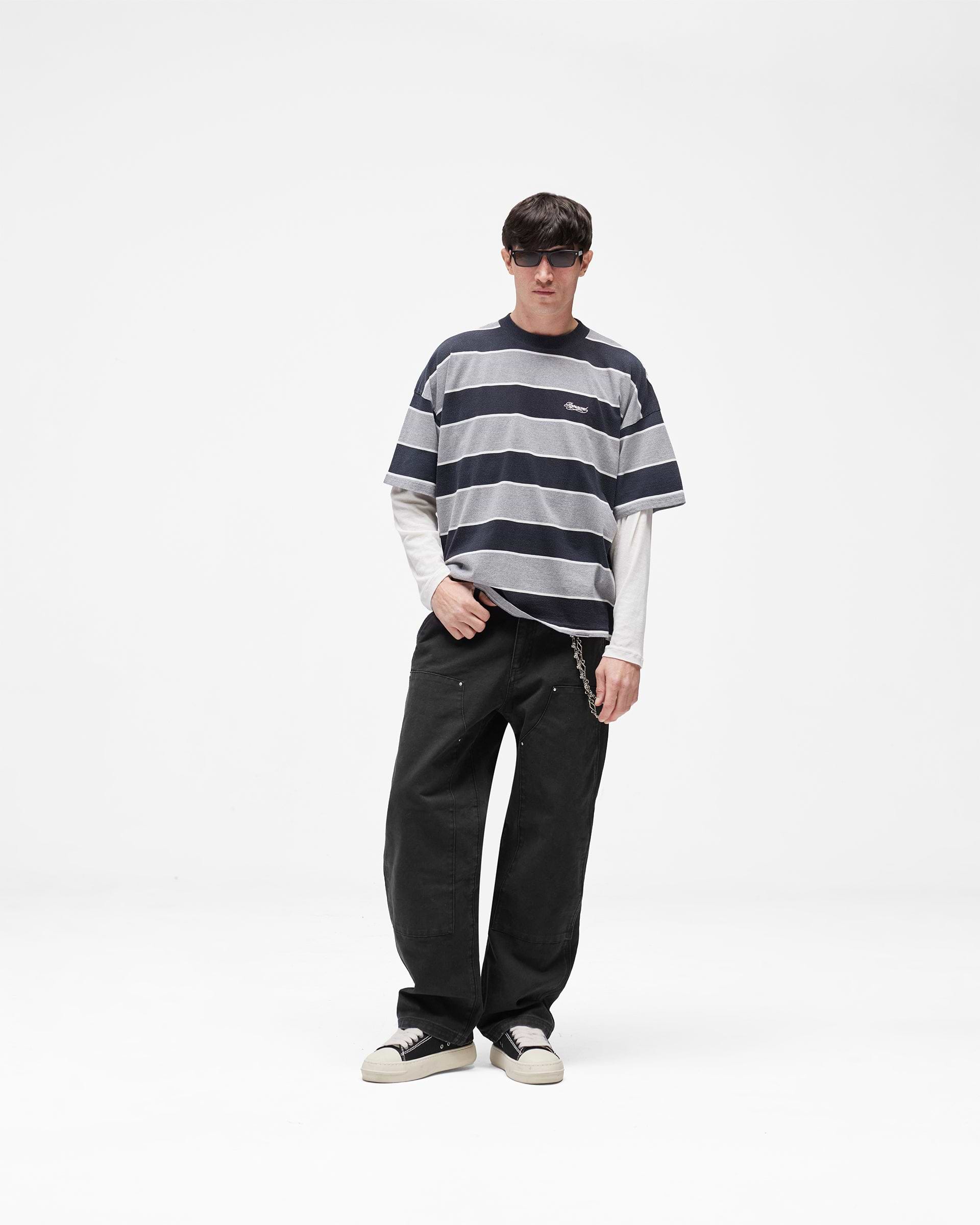 Calfornia Striped T-Shirt - Jet Black Grey Marl
