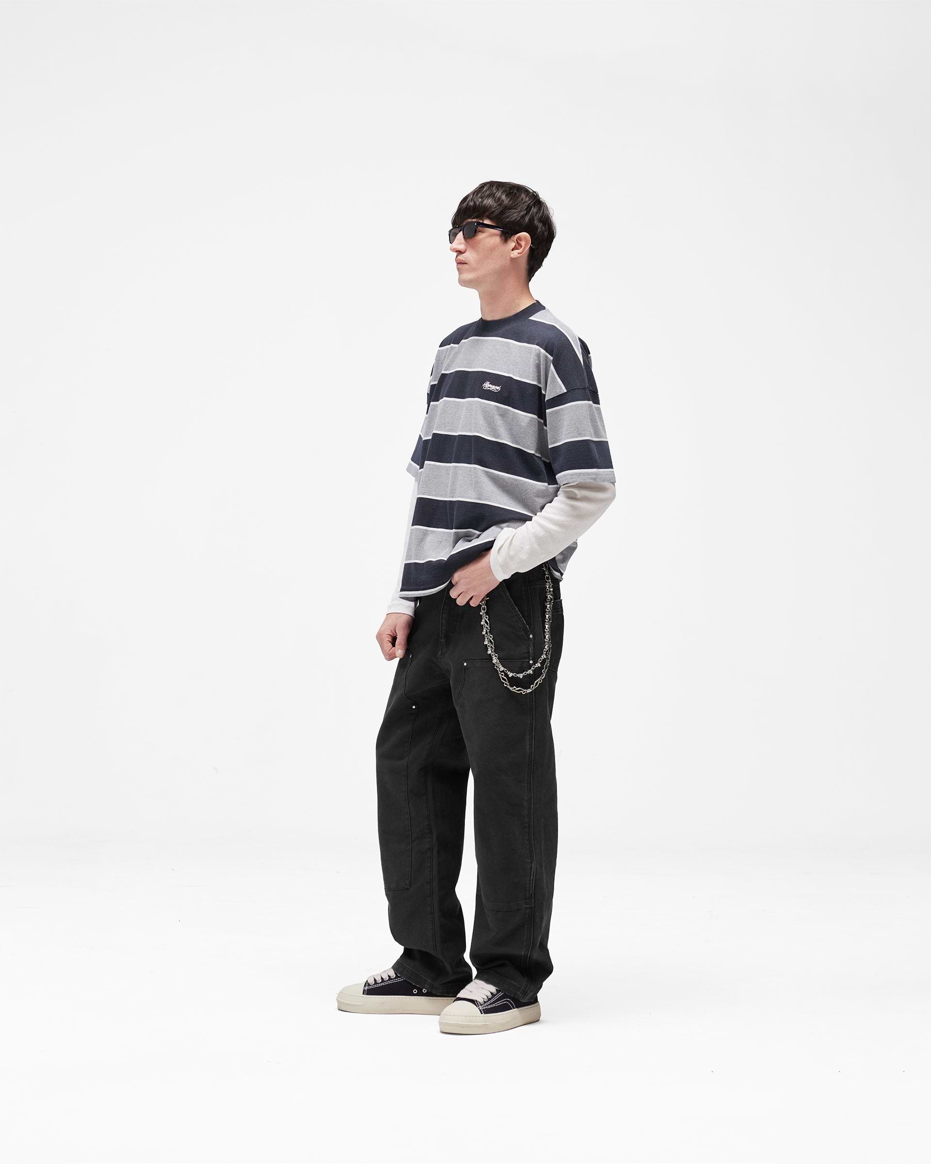 Calfornia Striped T-Shirt - Jet Black Grey Marl
