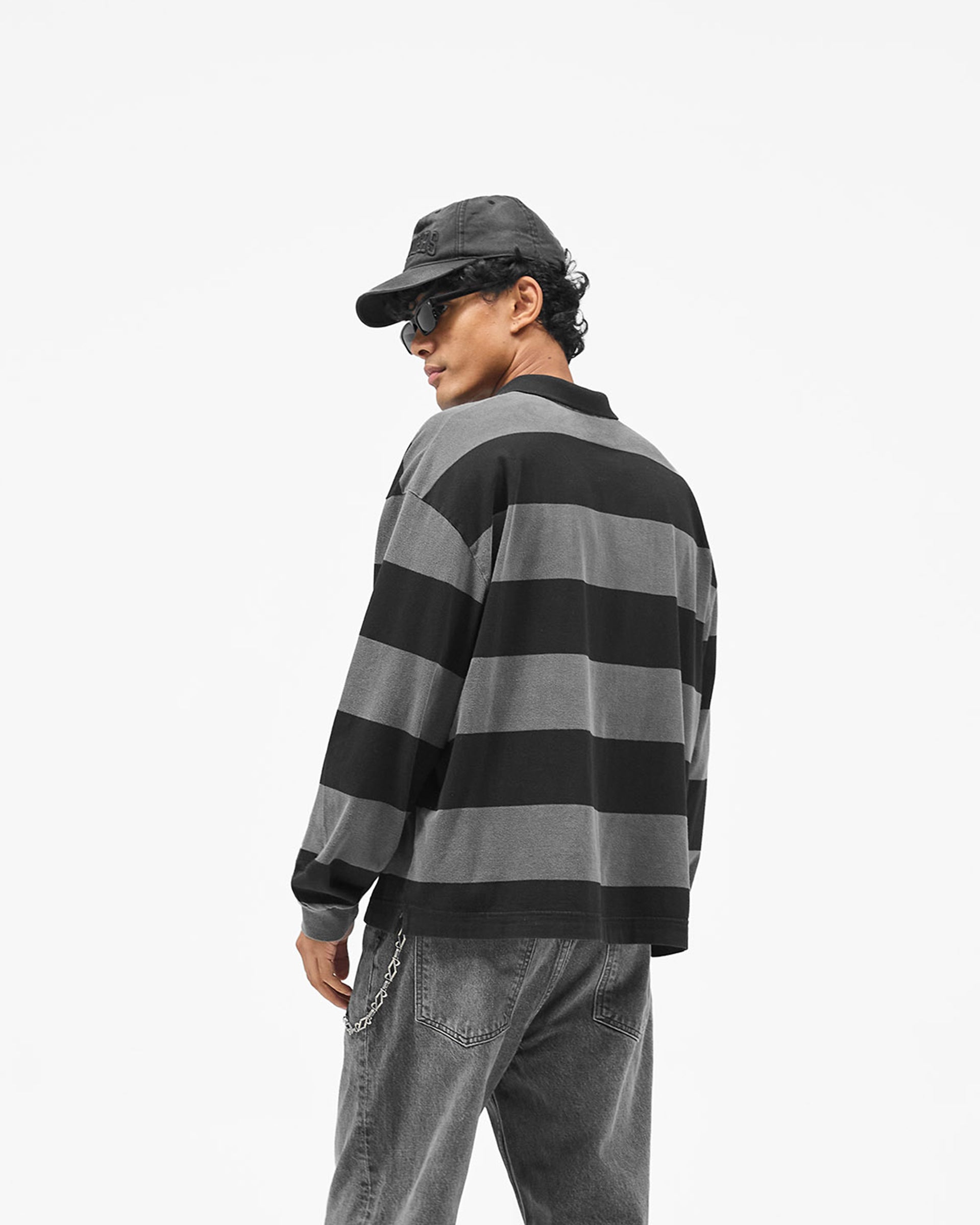 Represent Owners Club Rugby Stripe Top - Weathered Black