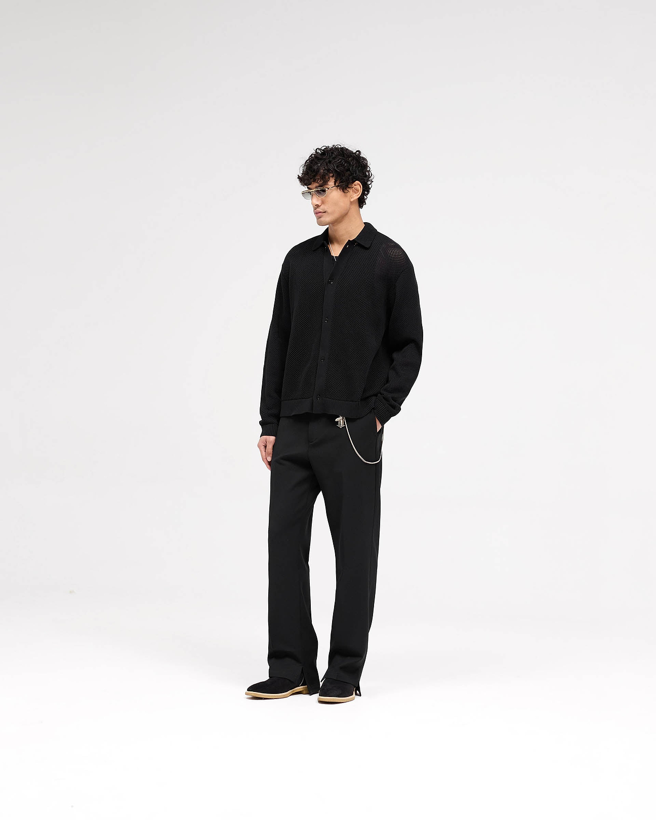 Long Sleeve Mesh Knit Shirt | Jet Black | REPRESENT