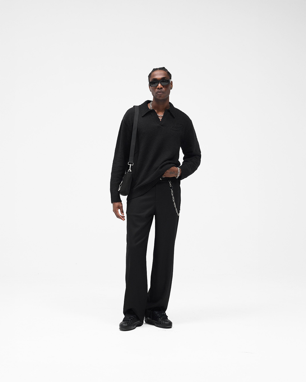 Jet Black Boucle Knitted Polo Shirt | Knitwear | REPRESENT