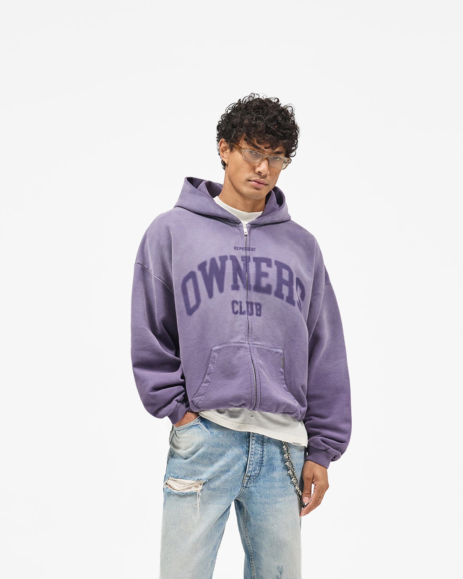 Represent Owners Club Zip Through Hoodie - Deep Purple