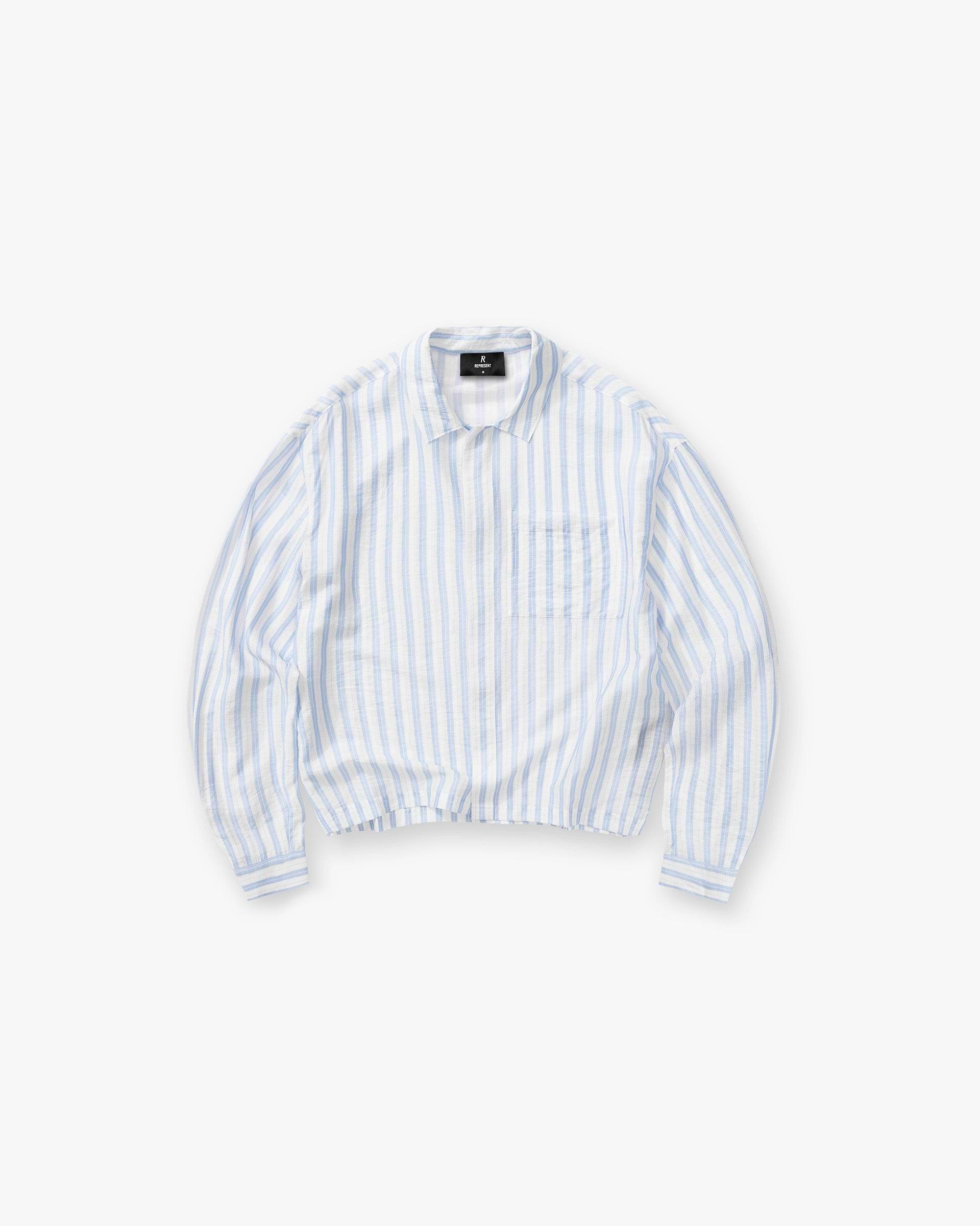 Long Sleeve Sheer Stripe Boxy Shirt - Ice Blue