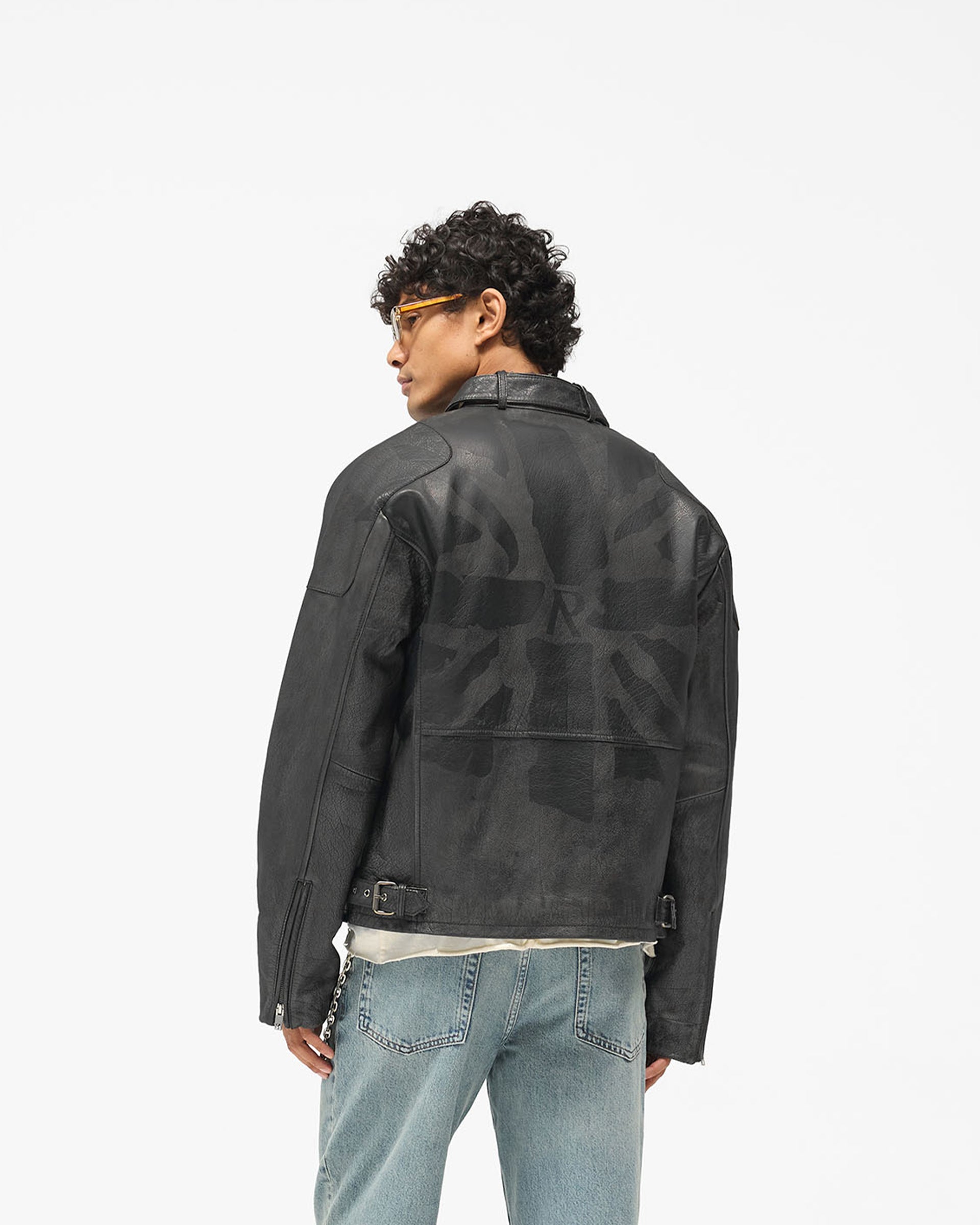 Flag Leather Bomber - Black