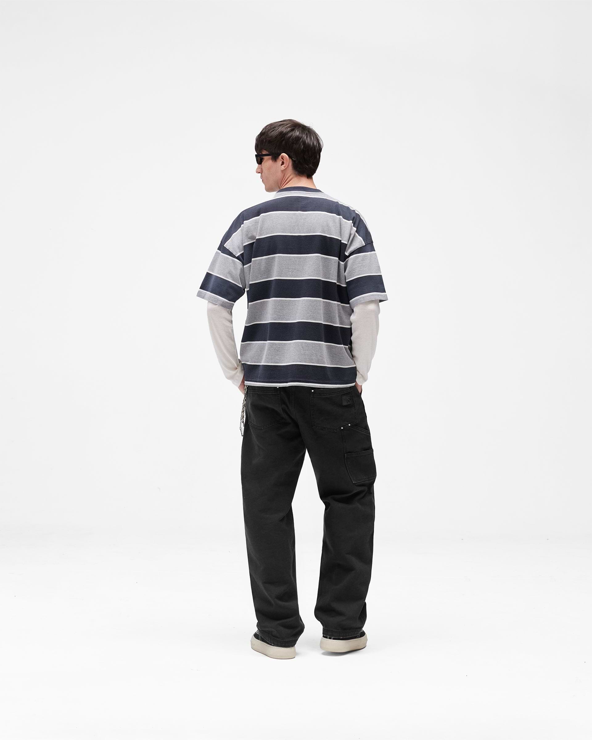 Calfornia Striped T-Shirt - Jet Black Grey Marl