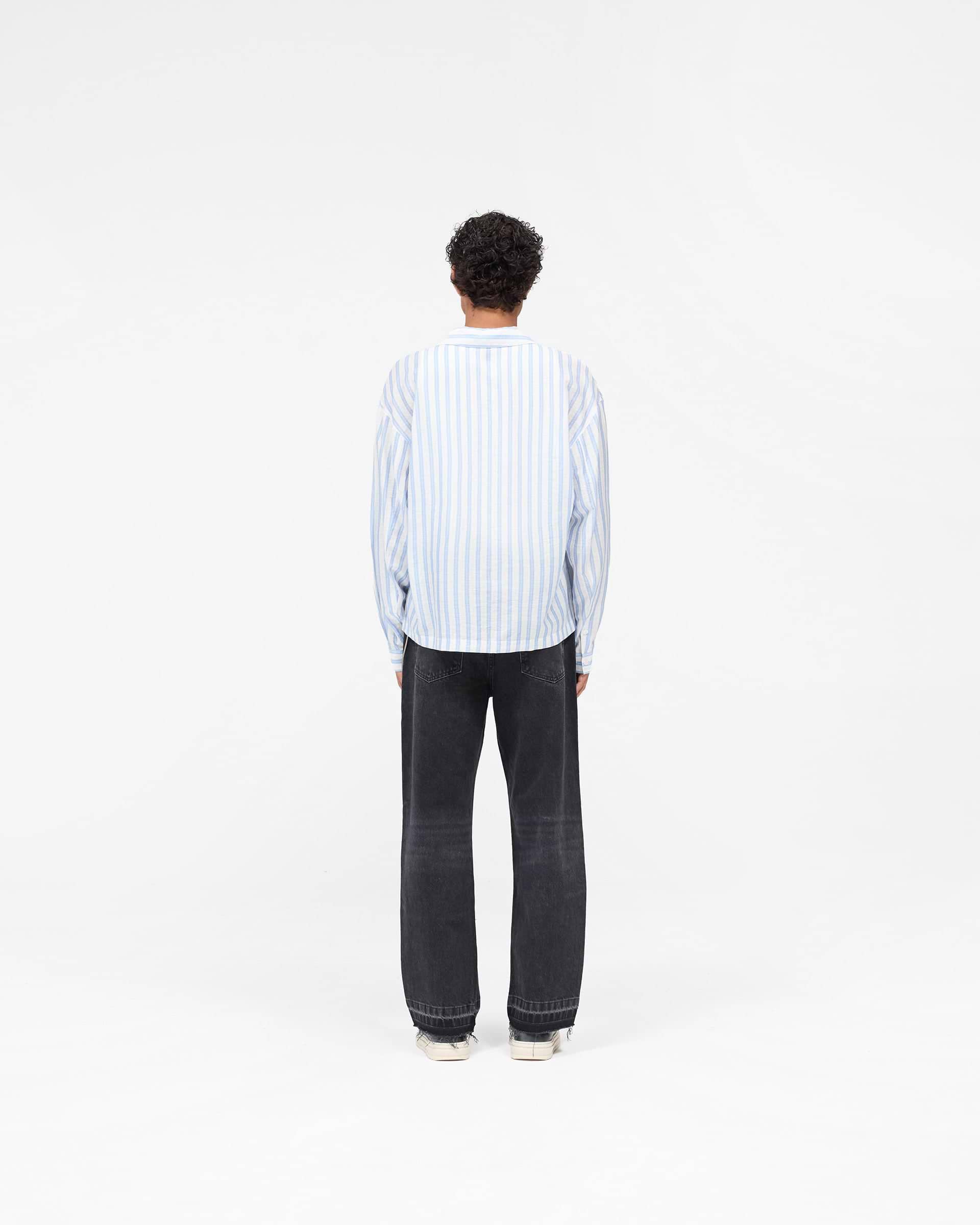 Long Sleeve Sheer Stripe Boxy Shirt - Ice Blue