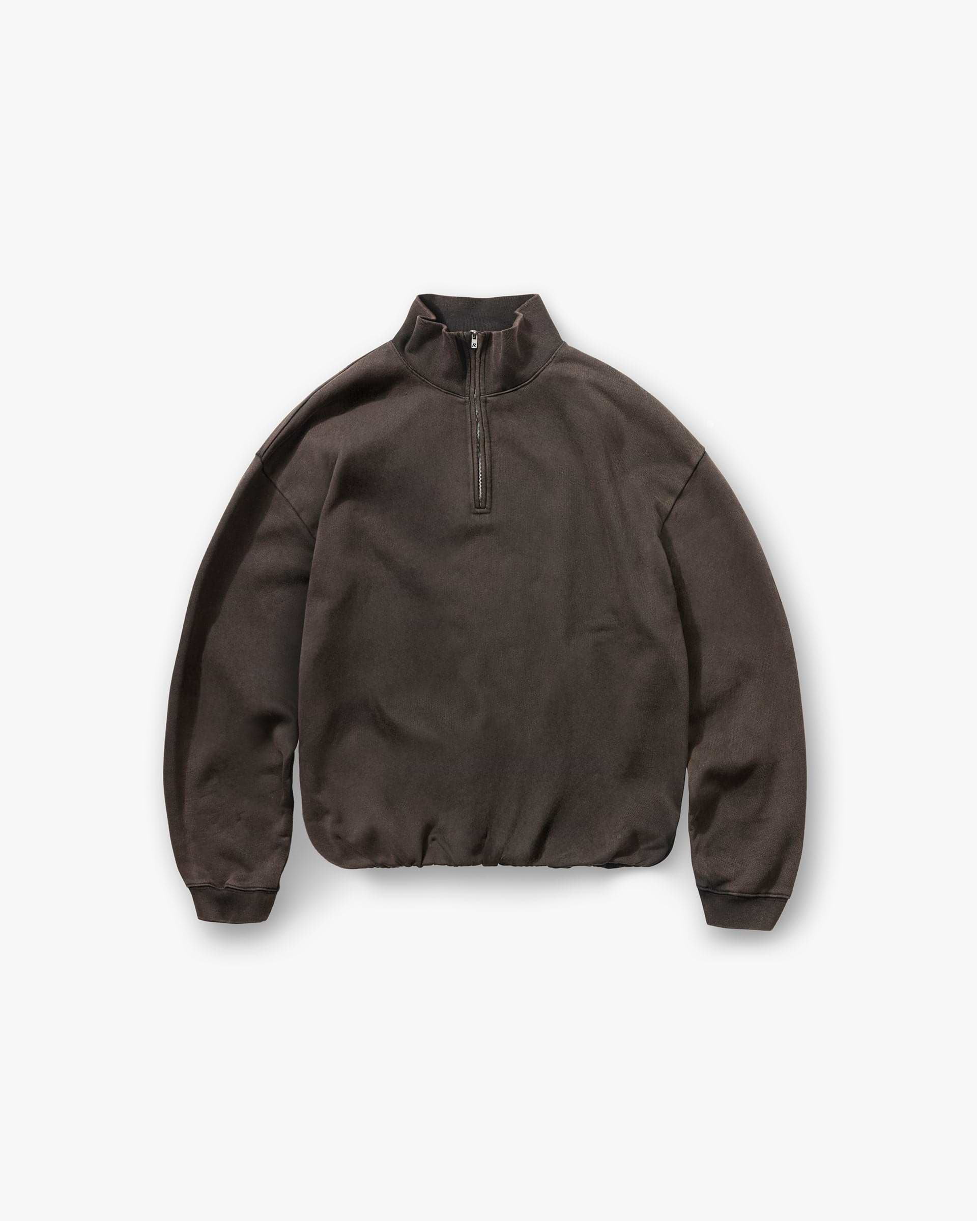 Initial Funnel Neck Quarter Zip Sweatshirt - Coffee