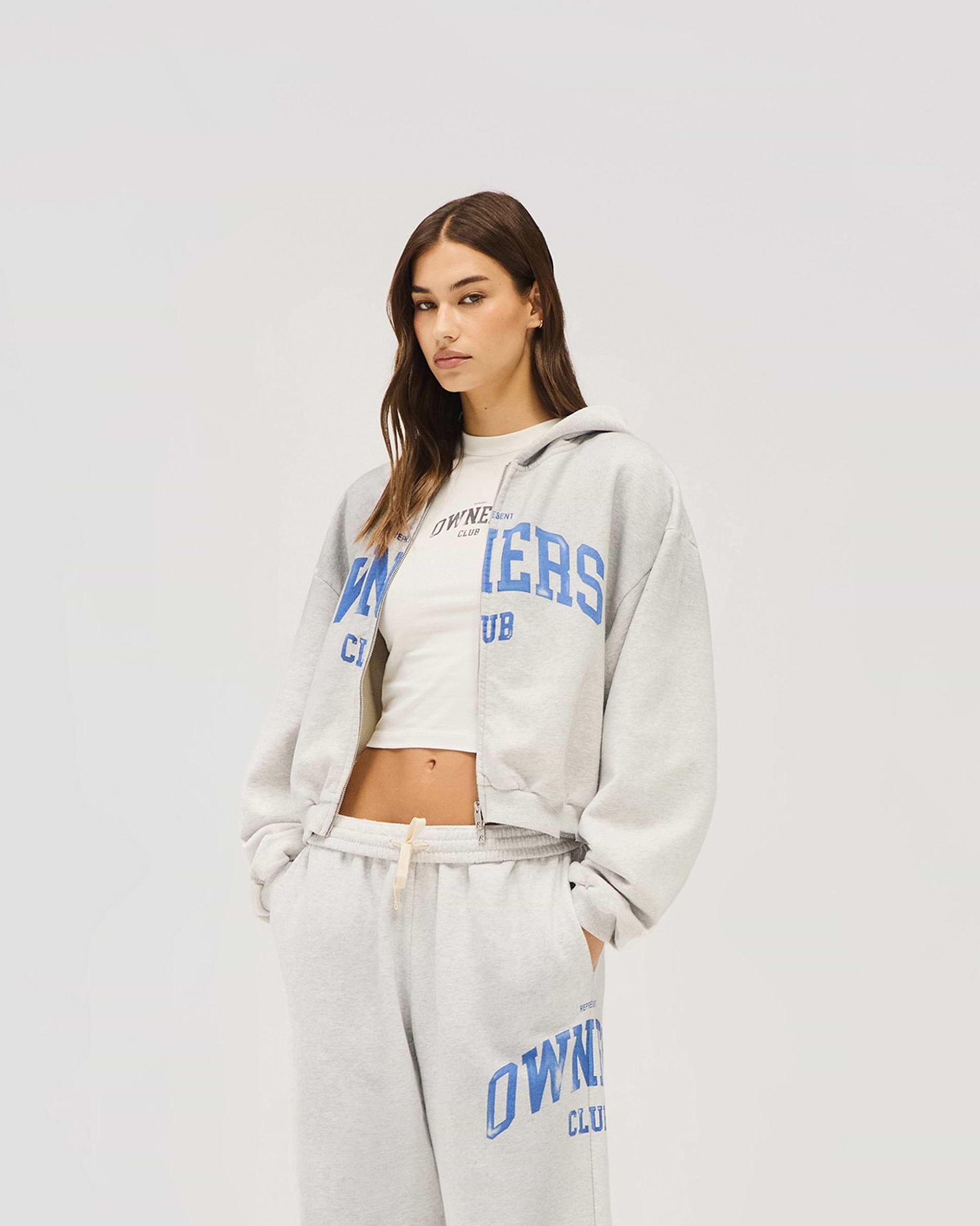 Represent Owners Club Zip Through Hoodie - Sprayed Ice Grey Marl