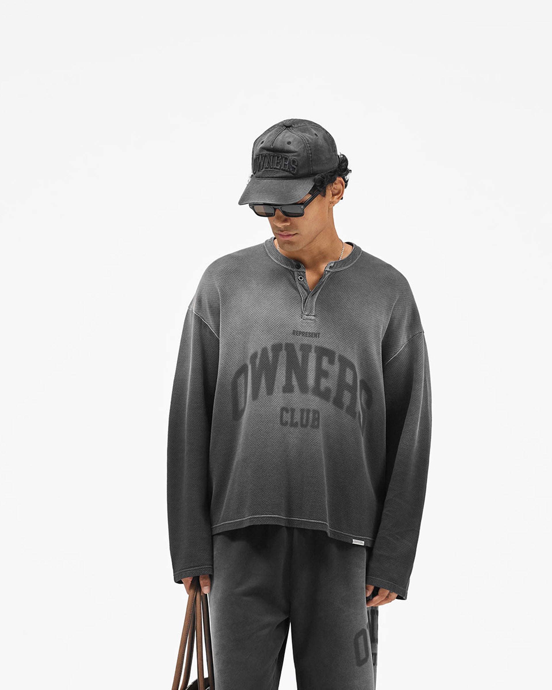 Represent Owners Club Long Sleeve Henley - Weathered Black