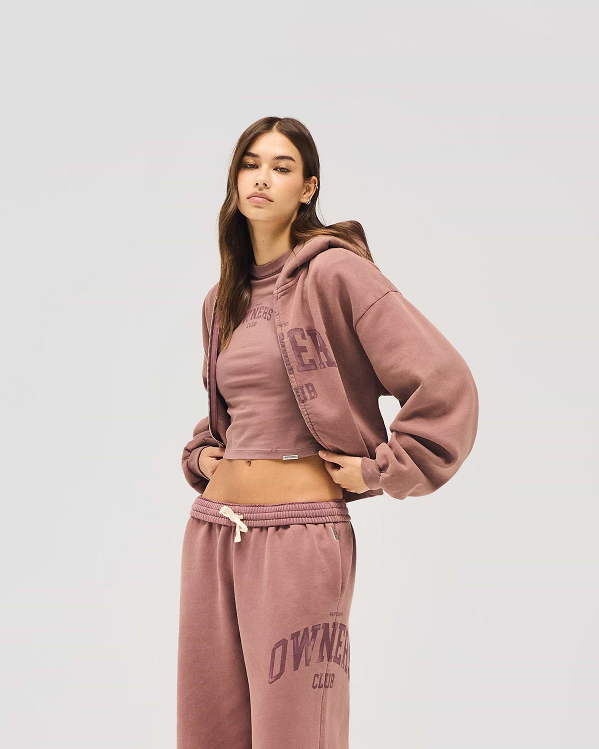 Represent Owners Club Zip Through Hoodie - Smoked Rose