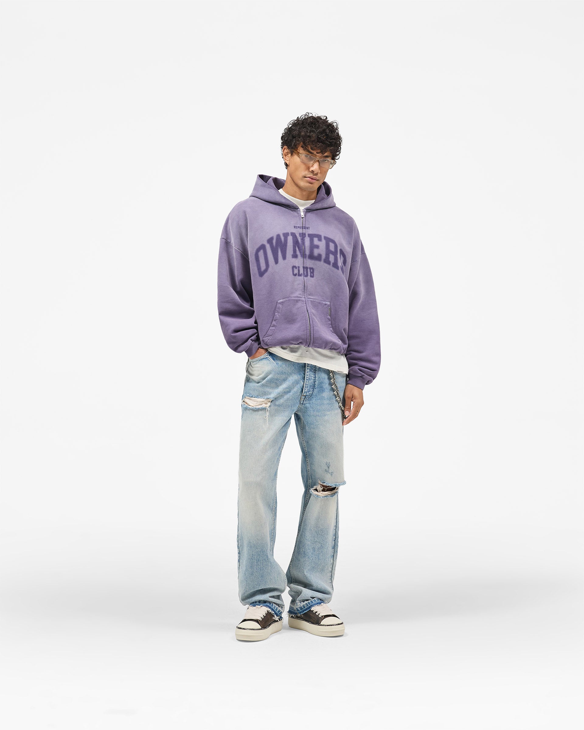 Represent Owners Club Zip Through Hoodie - Deep Purple