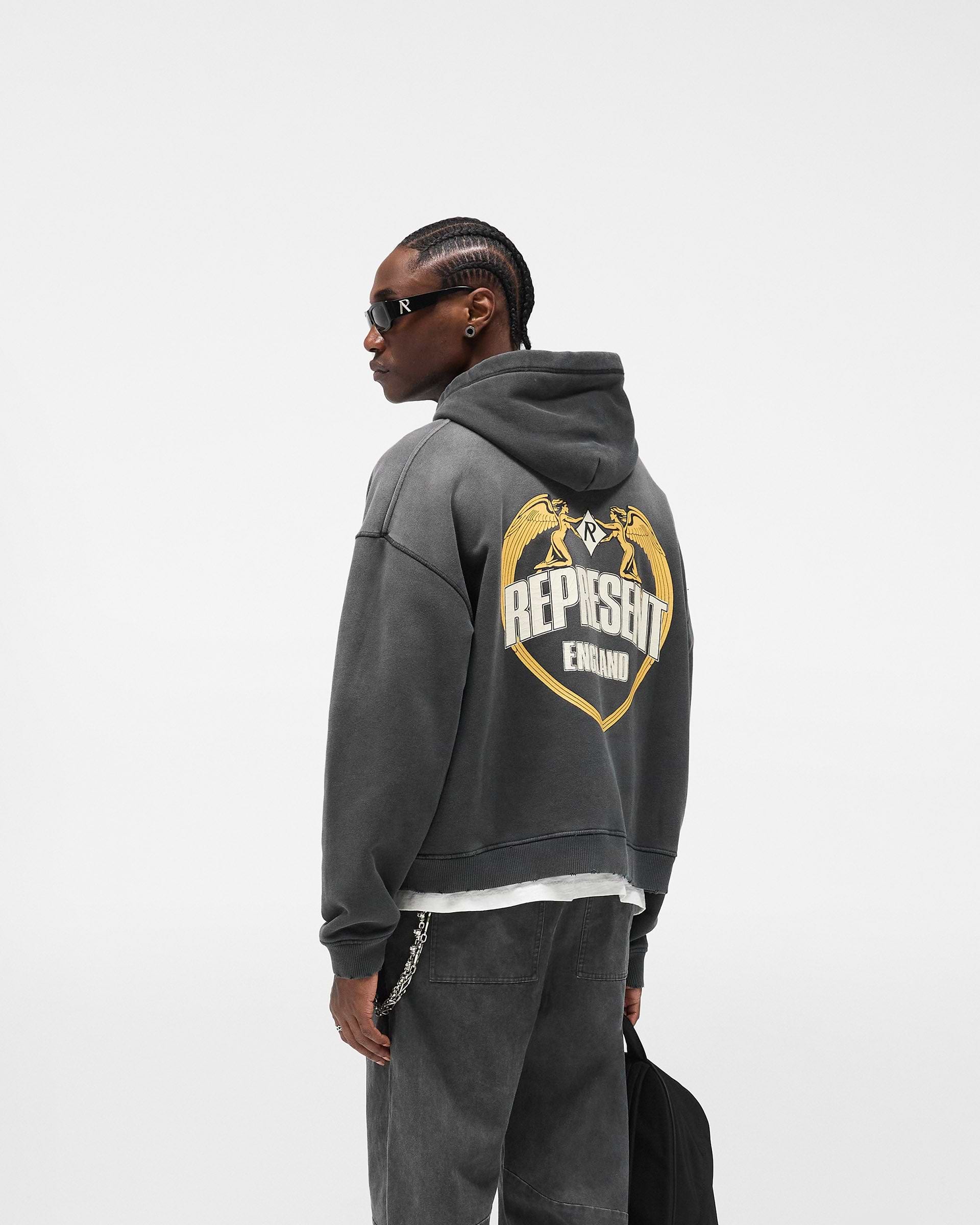 Represent Angel Border Hoodie - Stained Black