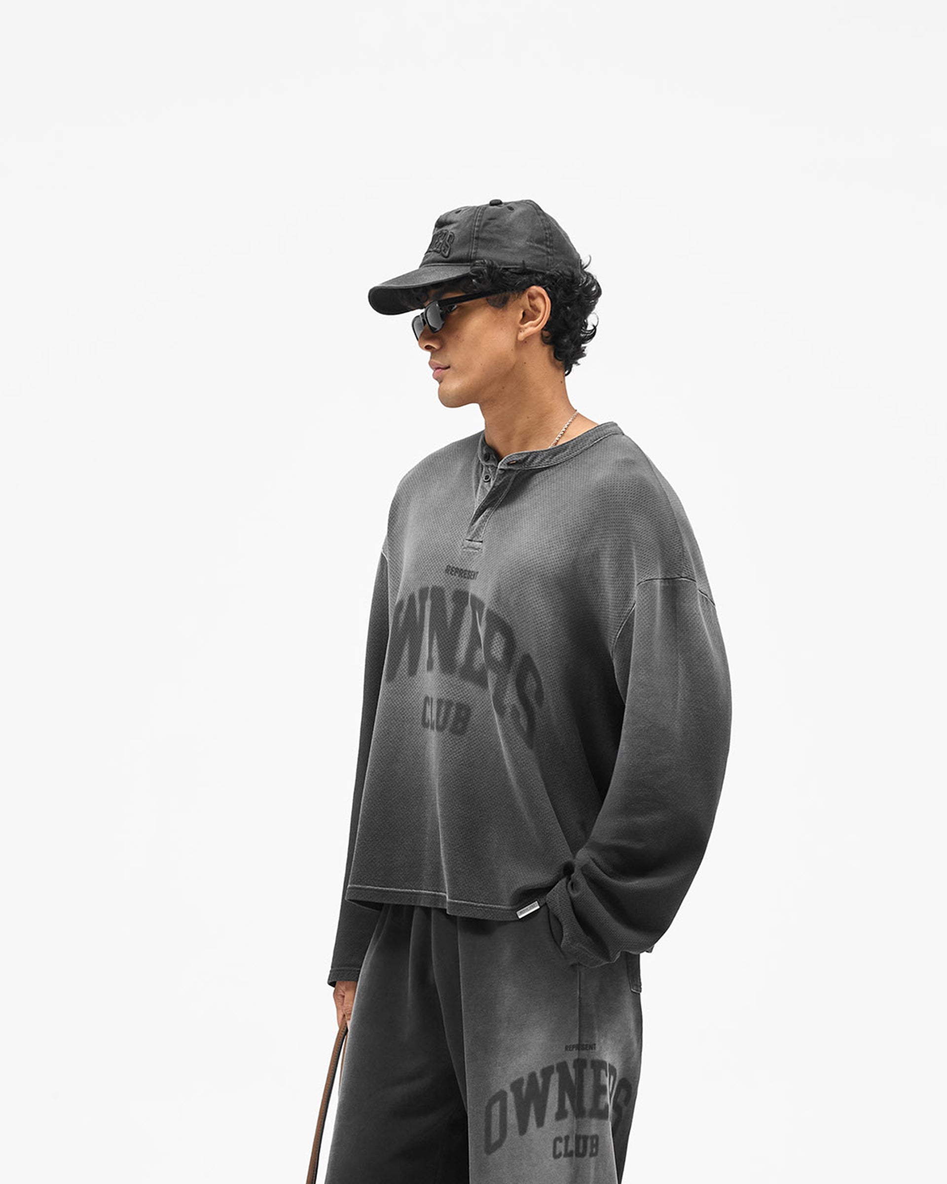 Represent Owners Club Long Sleeve Henley - Weathered Black
